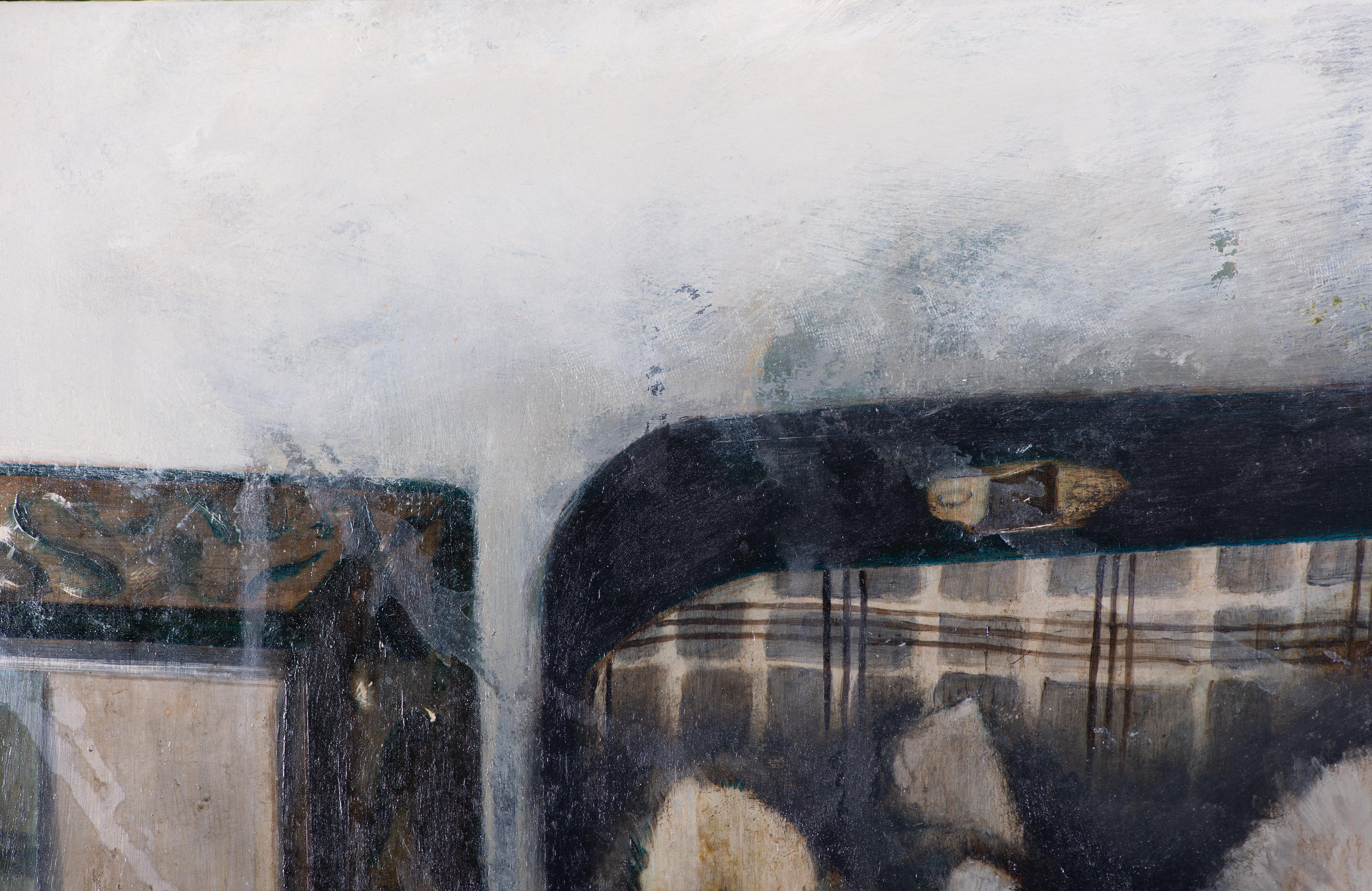 Kommode mit Teddybären (Grau), Figurative Painting, von Juan Álvarez Cebrián