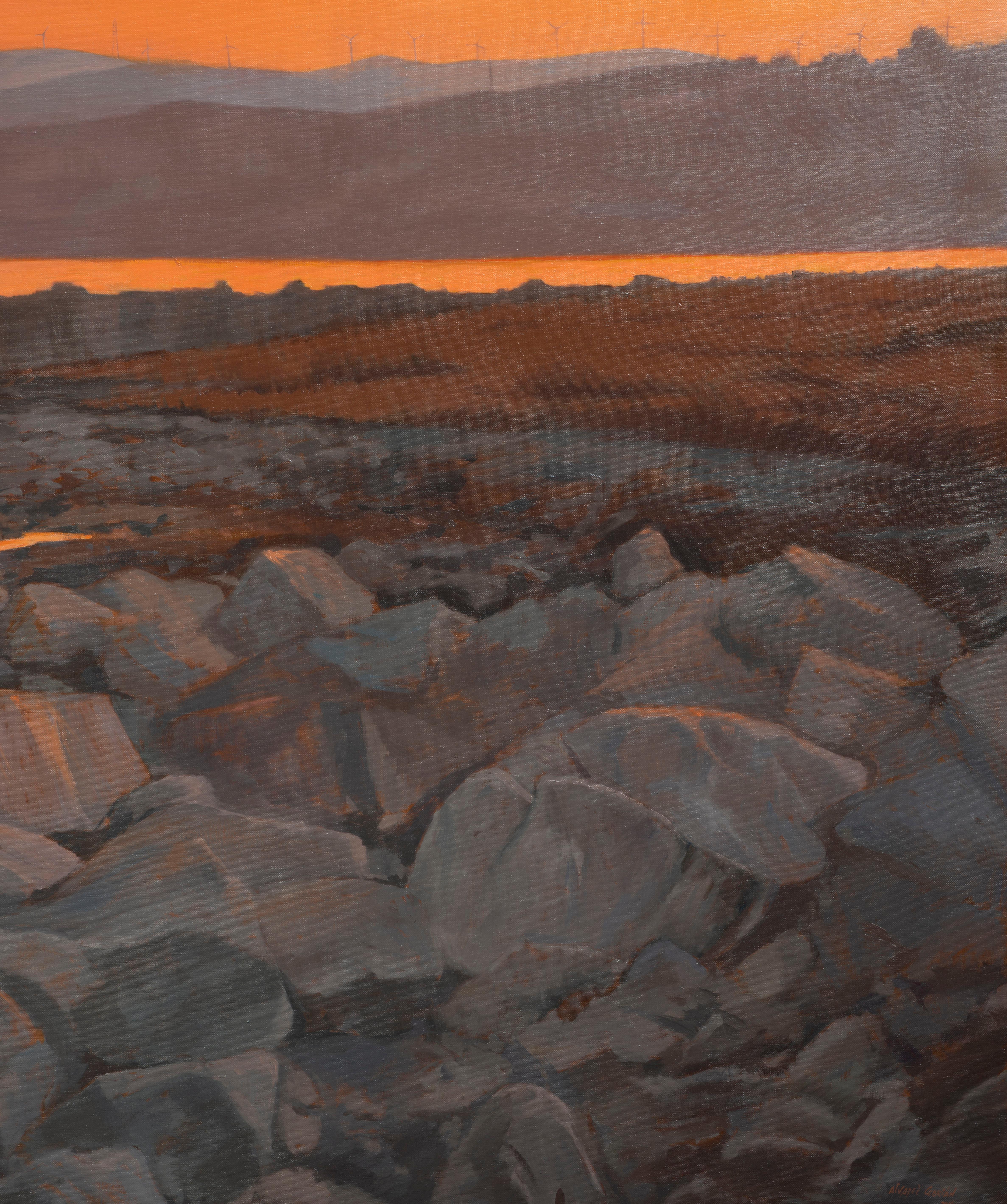 Sonnenuntergang auf dem Wellenbrecher. (Fotorealismus), Painting, von Juan Álvarez Cebrián