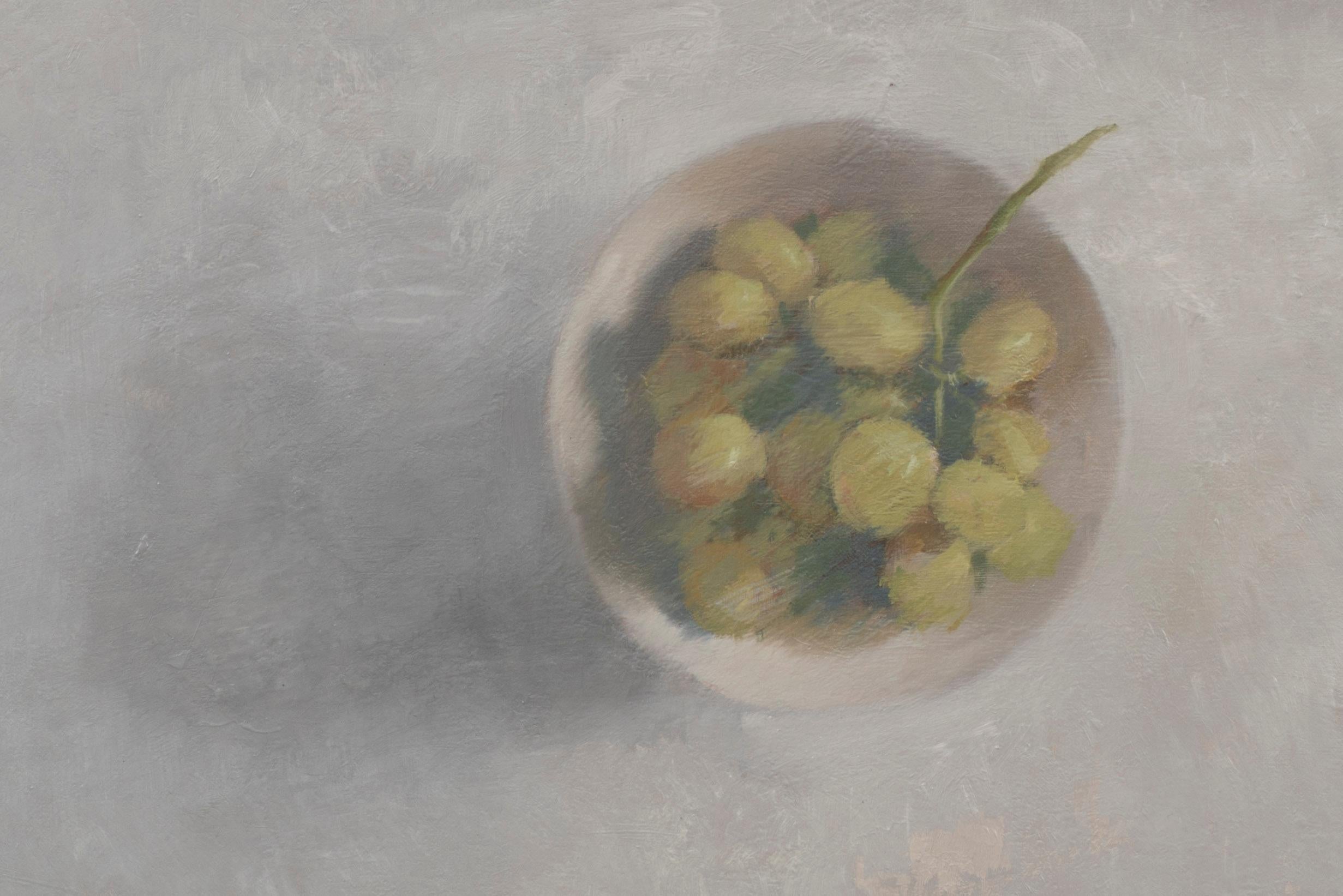 Two bowls with grapes - Realist Painting by Juan Álvarez Cebrián