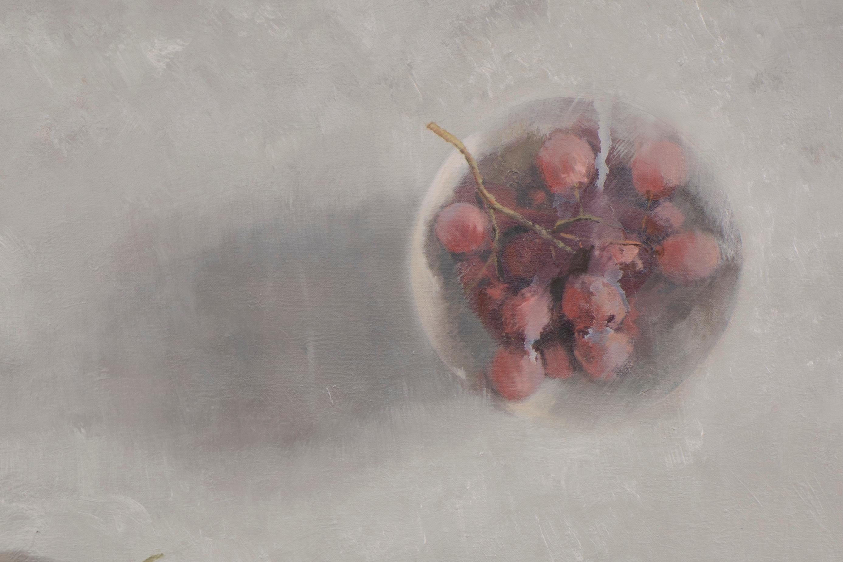Two bowls with grapes - Gray Still-Life Painting by Juan Álvarez Cebrián