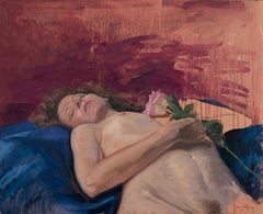 Woman lying with rose.