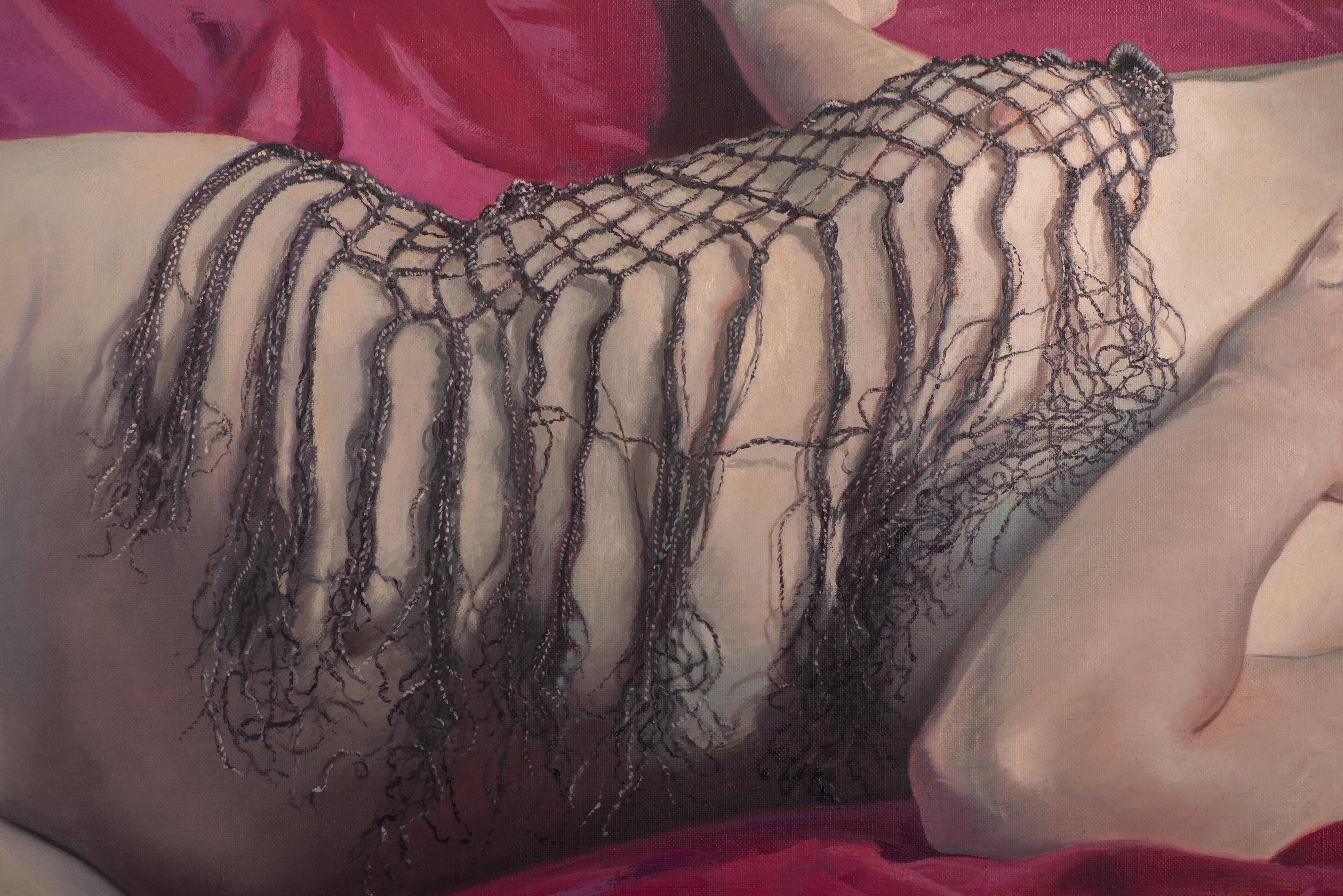Frau auf rotem Tuch II (Braun), Nude Painting, von Juan Álvarez Cebrián