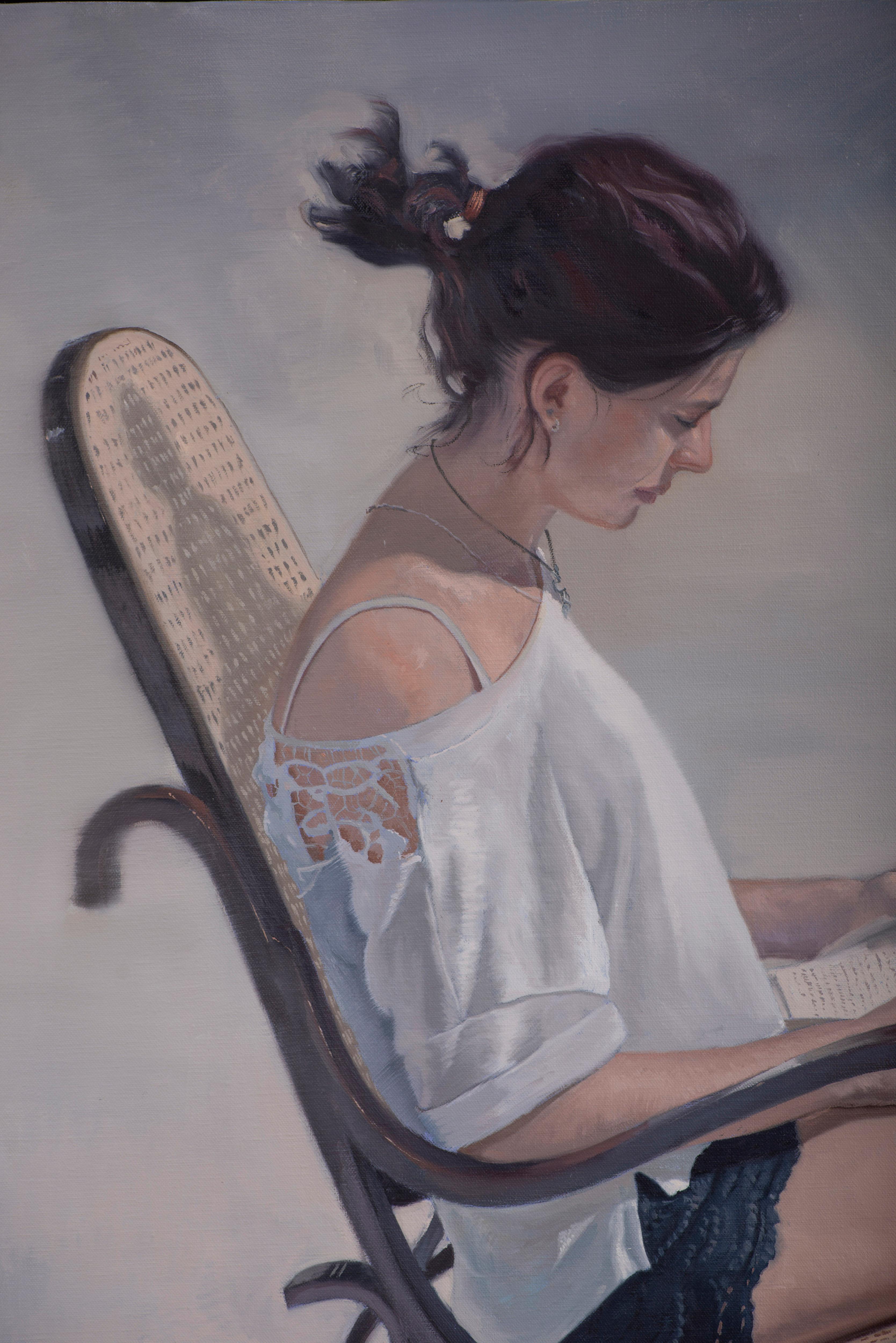 Frau, die in einem Schaukelstuhl reading, ich (Realismus), Painting, von Juan Álvarez Cebrián