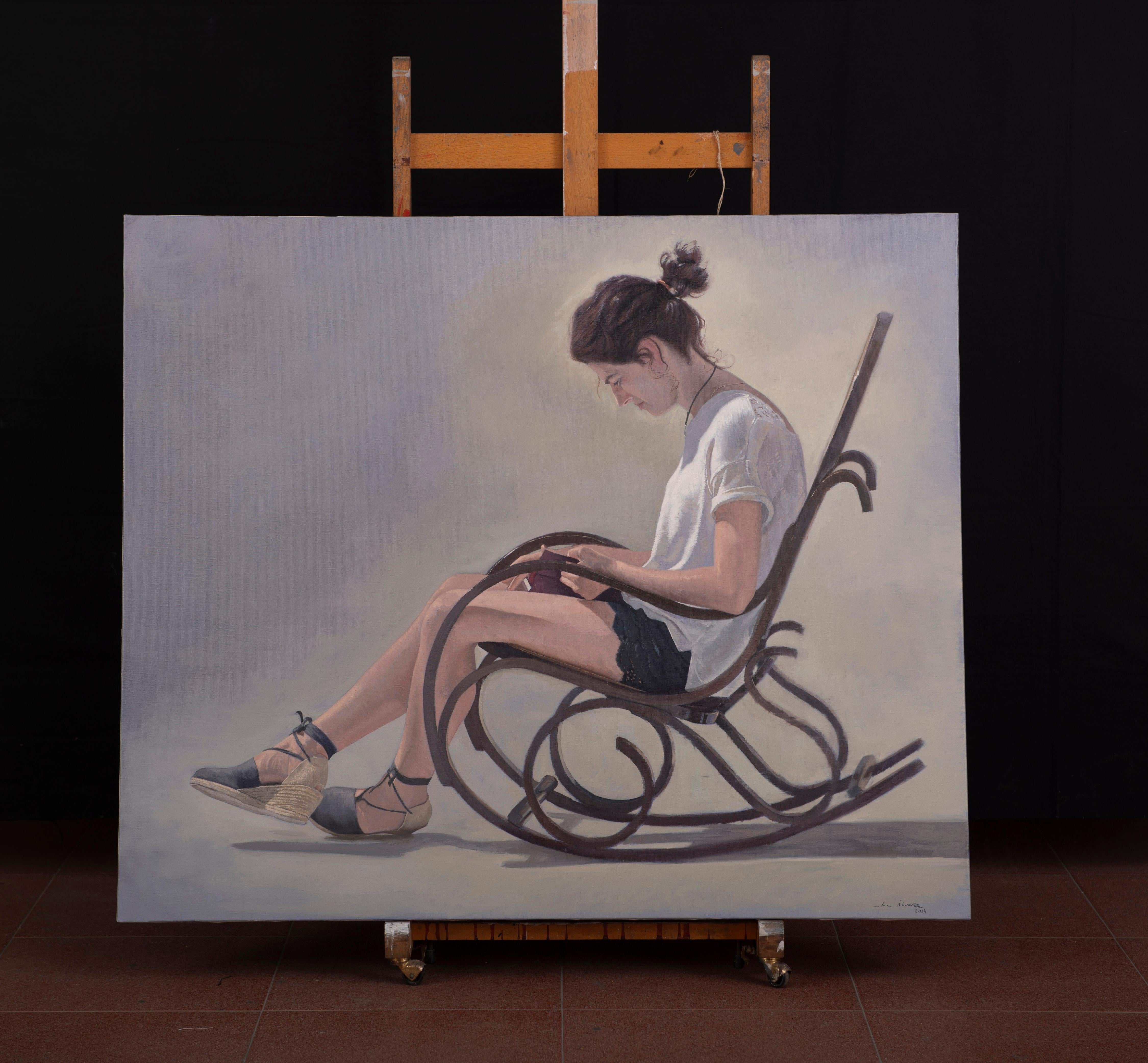 Woman reading in a rocking chair II For Sale 1