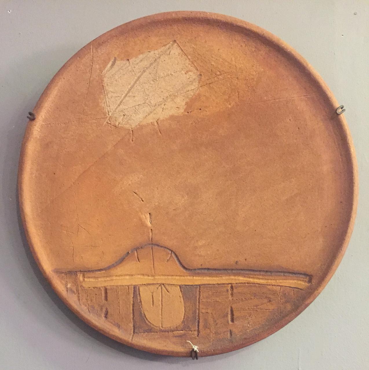 A high temperature ceramic plate by Mexican artist Juan Manuel De la Rosa. Sgraffito and hand painted. Signed on back. Certificate and metal plate hanger included.

Juan Manuel De la Rosa (born 1945) is a Mexican artist, painter, engraver,