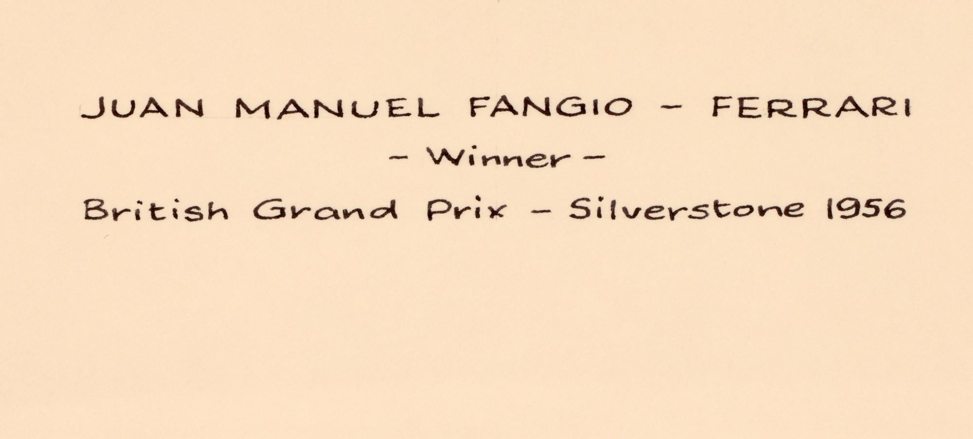 Mid-Century Modern Juan Manuel Fangio Signed British Grand Prix Framed Photograph