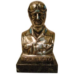 Juan Manuel Fangio Silver Plated Statue Paperweight, circa 1950 Car Automobilia