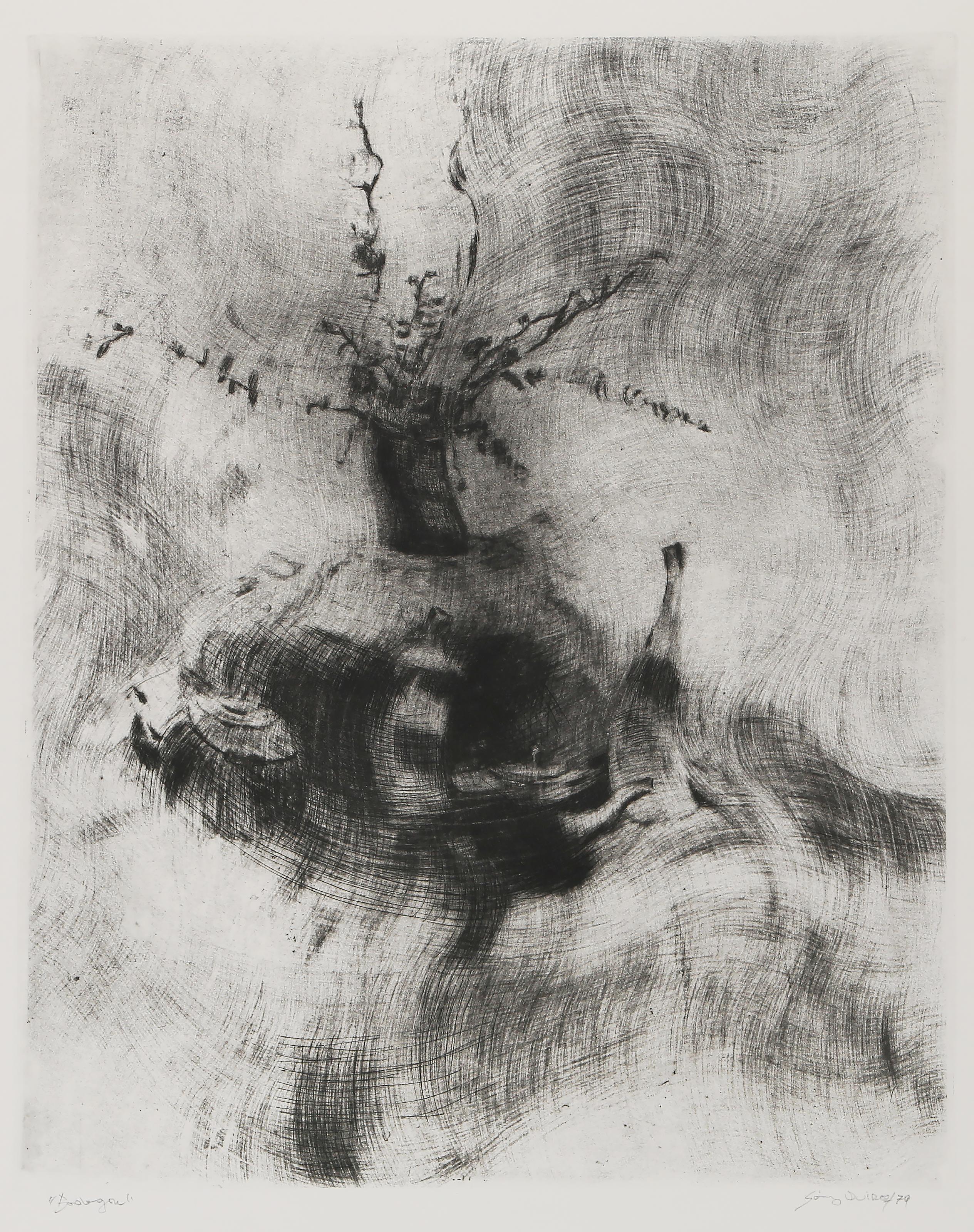Bodegon by Juan Manuel Gomez-Quiroz, Chilean (1939–2021)
Date: 1979
Etching, signed, titled, numbered and dated in pencil
Edition of 65
Image Size: 29.5 x 23.5 inches
Size: 35.75 x 29.75 in. (90.81 x 75.57 cm)
