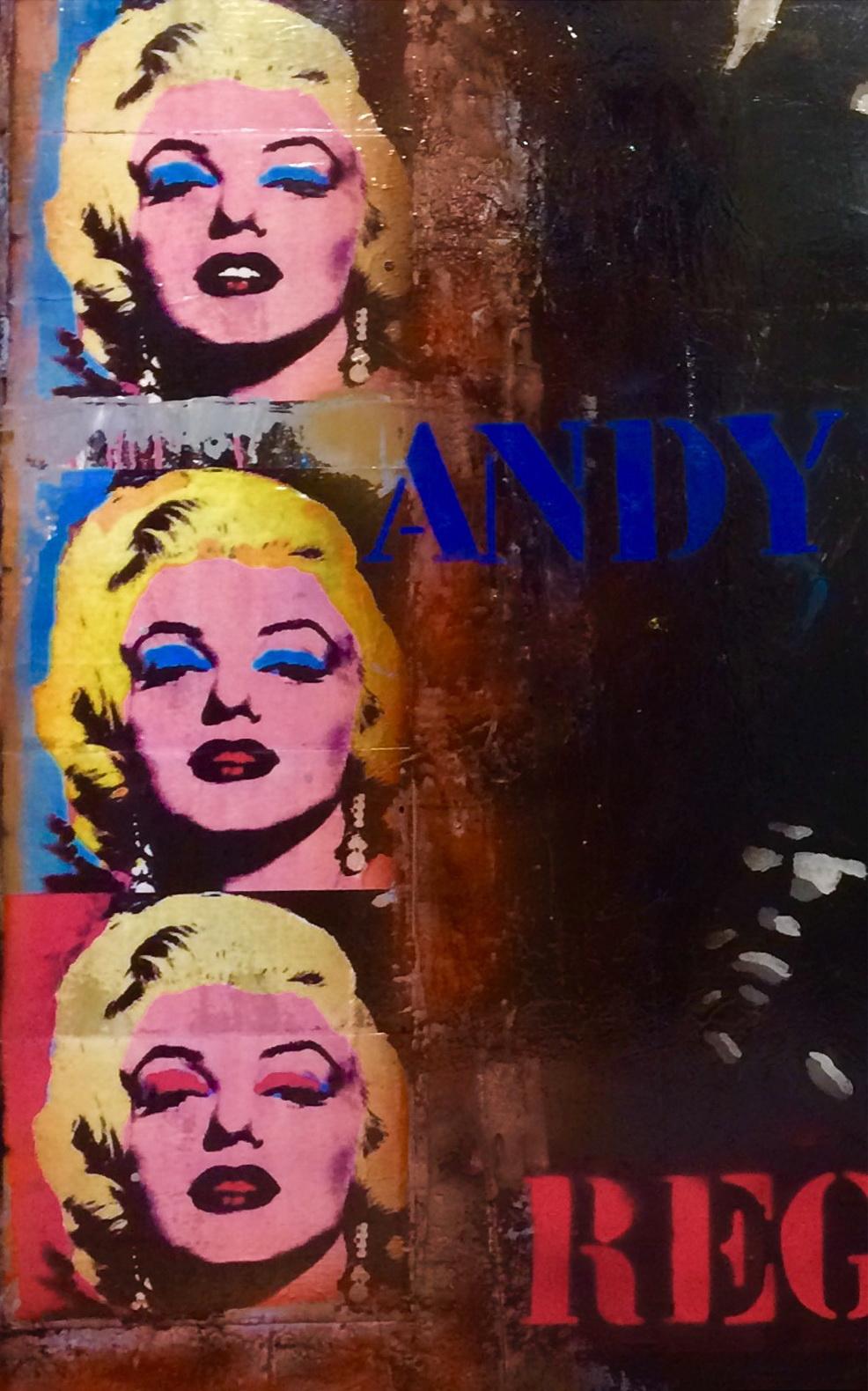 ANDY WARHOL. original street art mixed media painting - Street Art Painting by JUAN MANUEL PAJARES