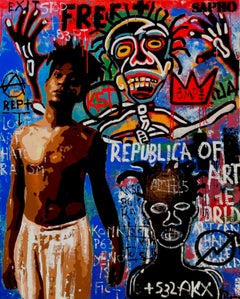 Basquiat original street art mixed media canvas painting