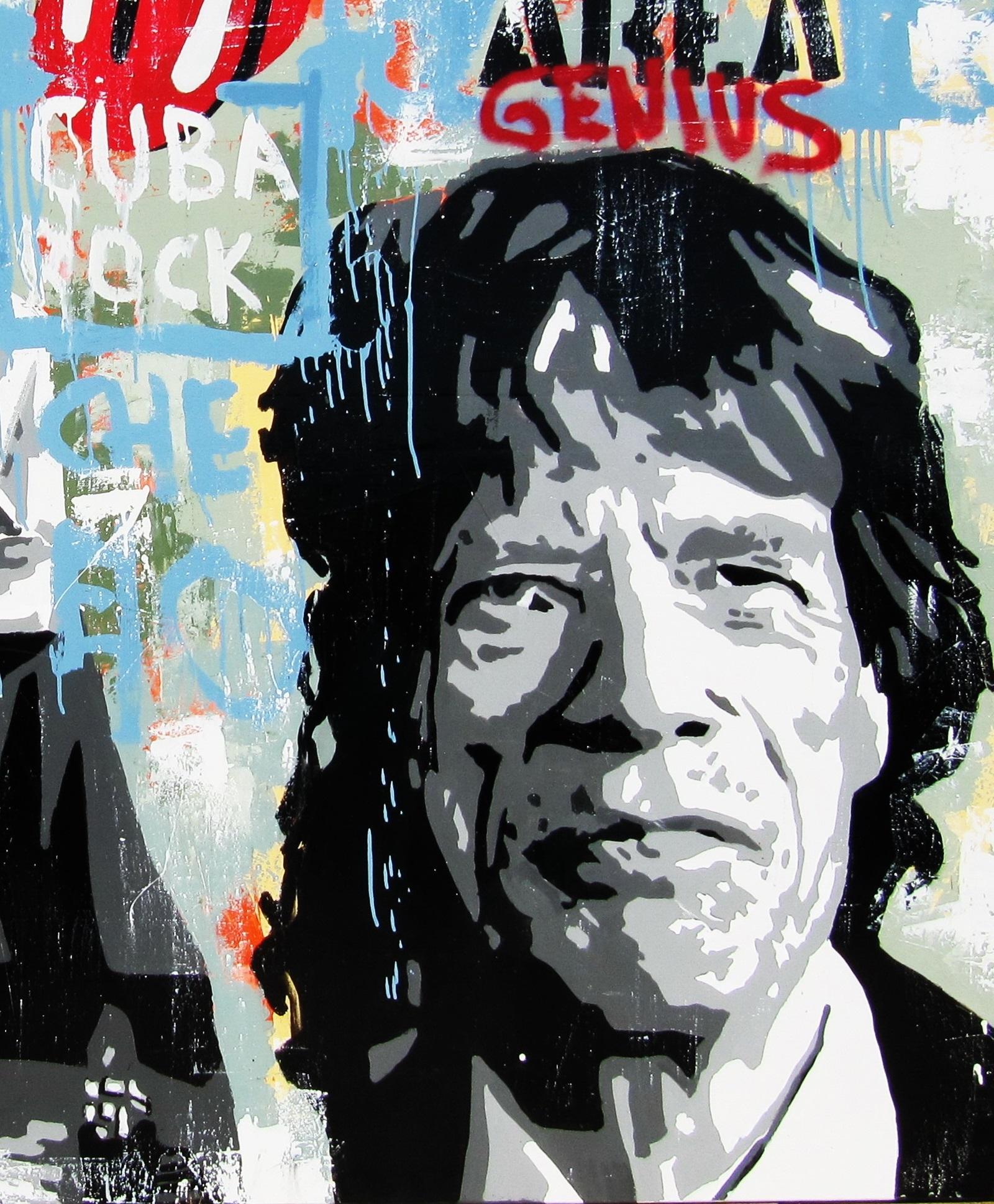 Pajares  Mick Jagger  Cuba Rock  Big   Original- street art Mixed Media  - Painting by JUAN MANUEL PAJARES