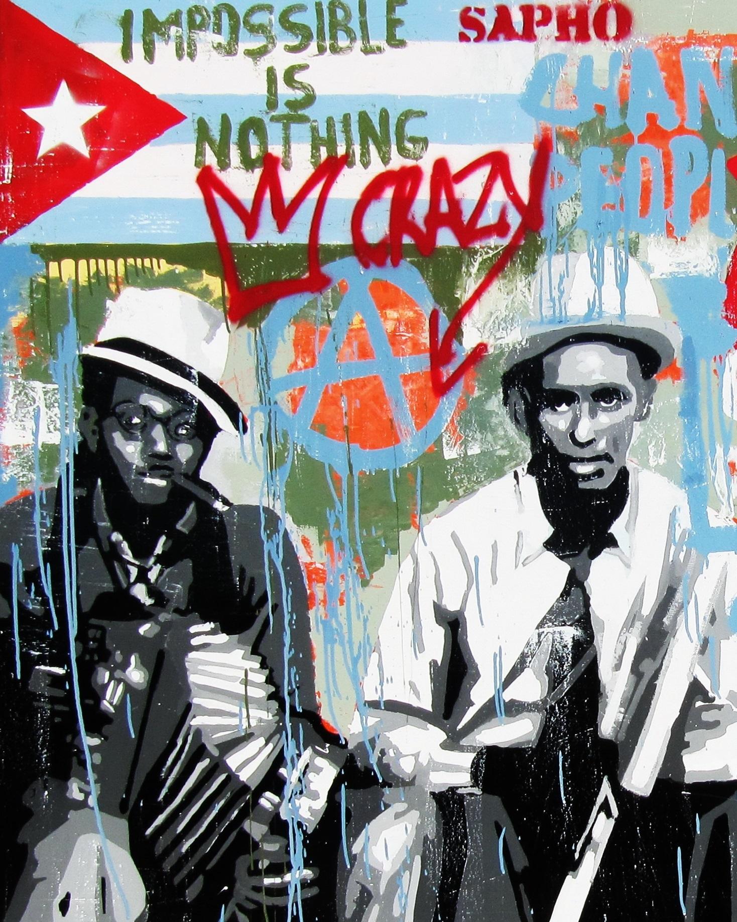 Pajares  Mick Jagger  Cuba Rock  Big   Original- street art Mixed Media  - Street Art Painting by JUAN MANUEL PAJARES