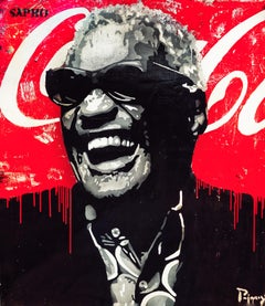 Pajares 2.14.2 Big Vertical Red Rai Charles HEY. Peinture originale d'art de la rue