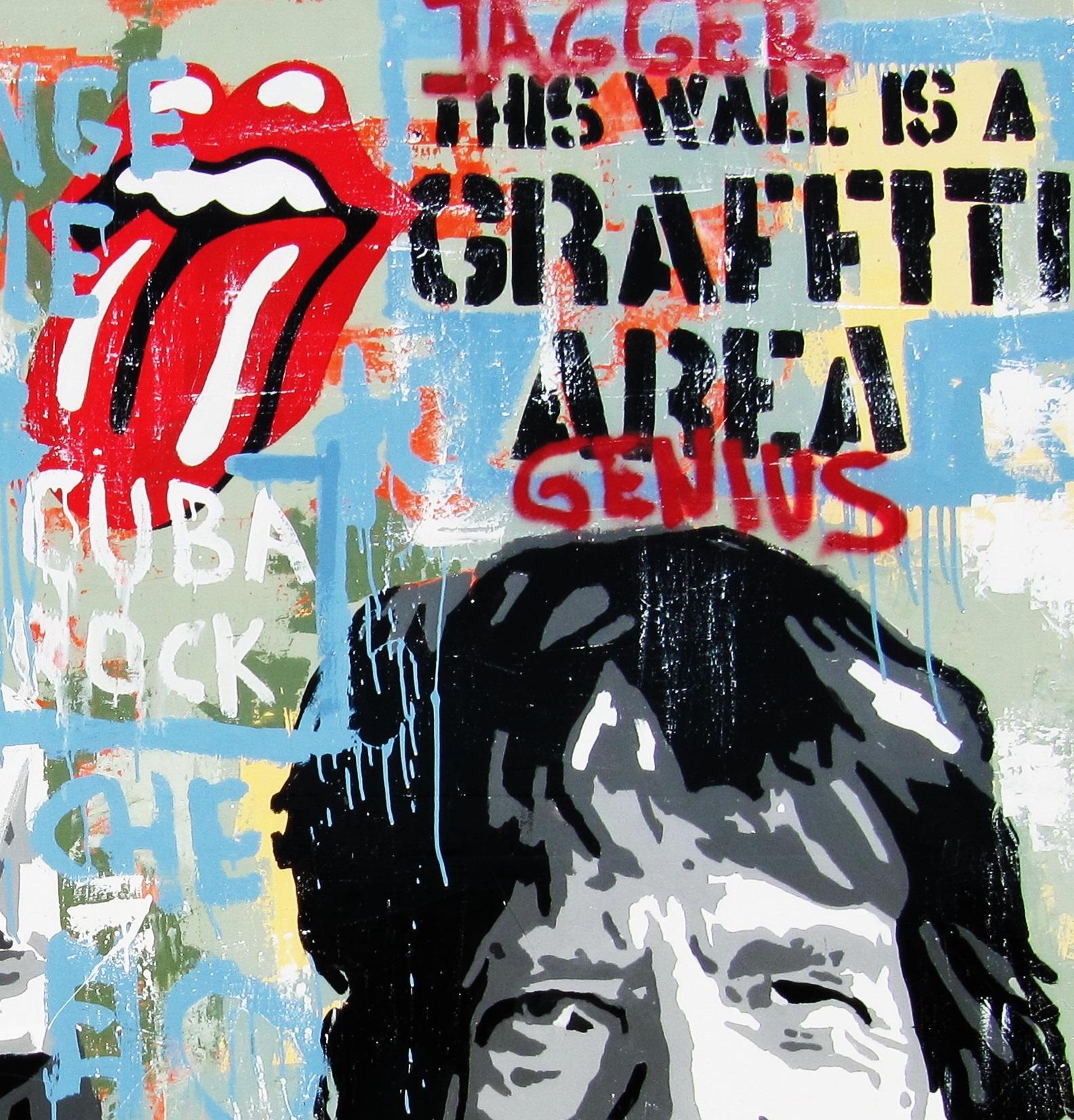 Pajares 5 Mick Jagger  Cuba Rock  Big   Original- street art Mixed Media  - Street Art Painting by JUAN MANUEL PAJARES