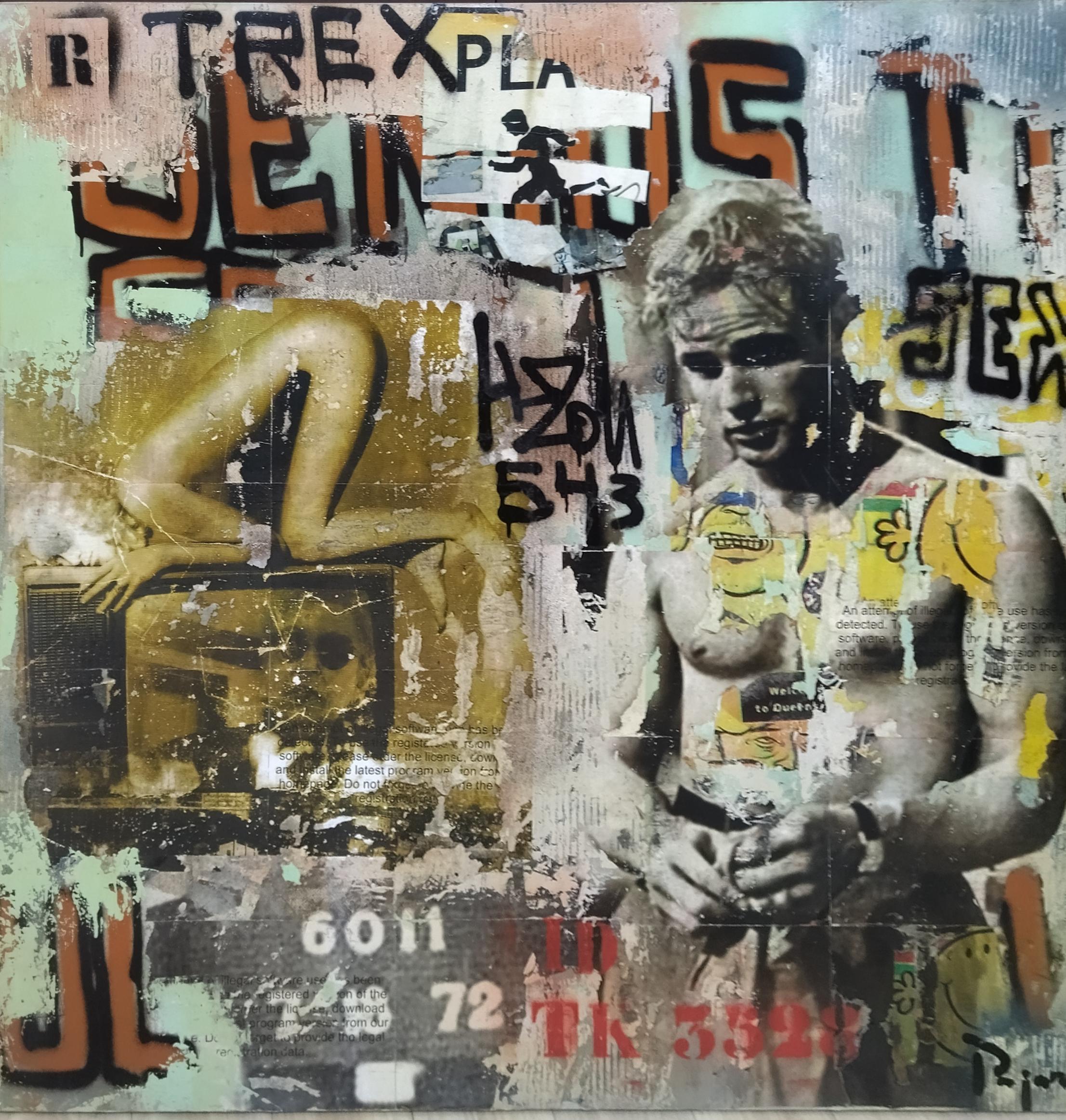 Pajares  Sex Square   original street art mixed media wood painting For Sale 1
