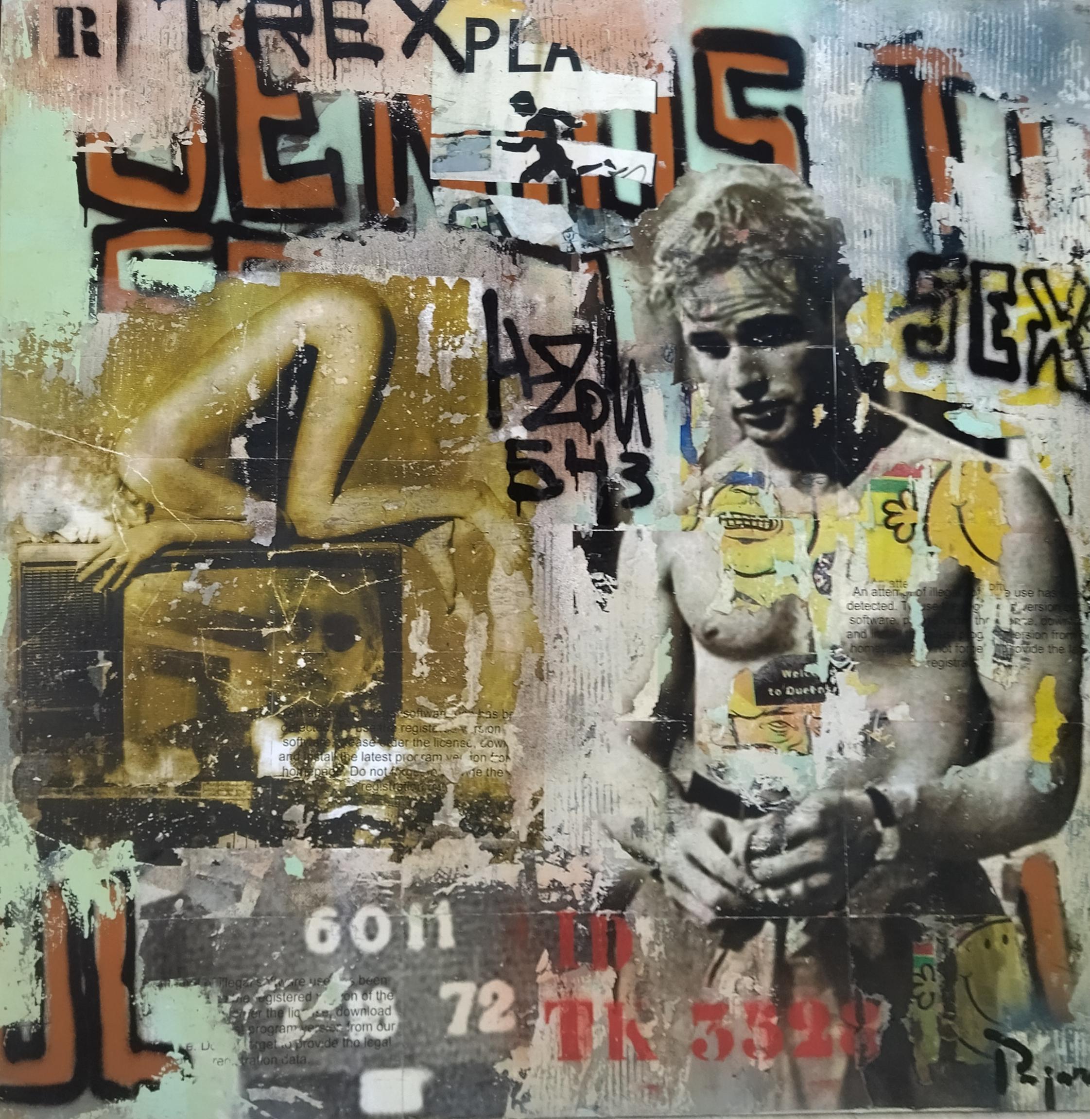 Pajares  Sex Square   original street art mixed media wood painting For Sale 2