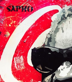 Pajares  Big Vertical Red Rai Charles HEY. Original street art painting