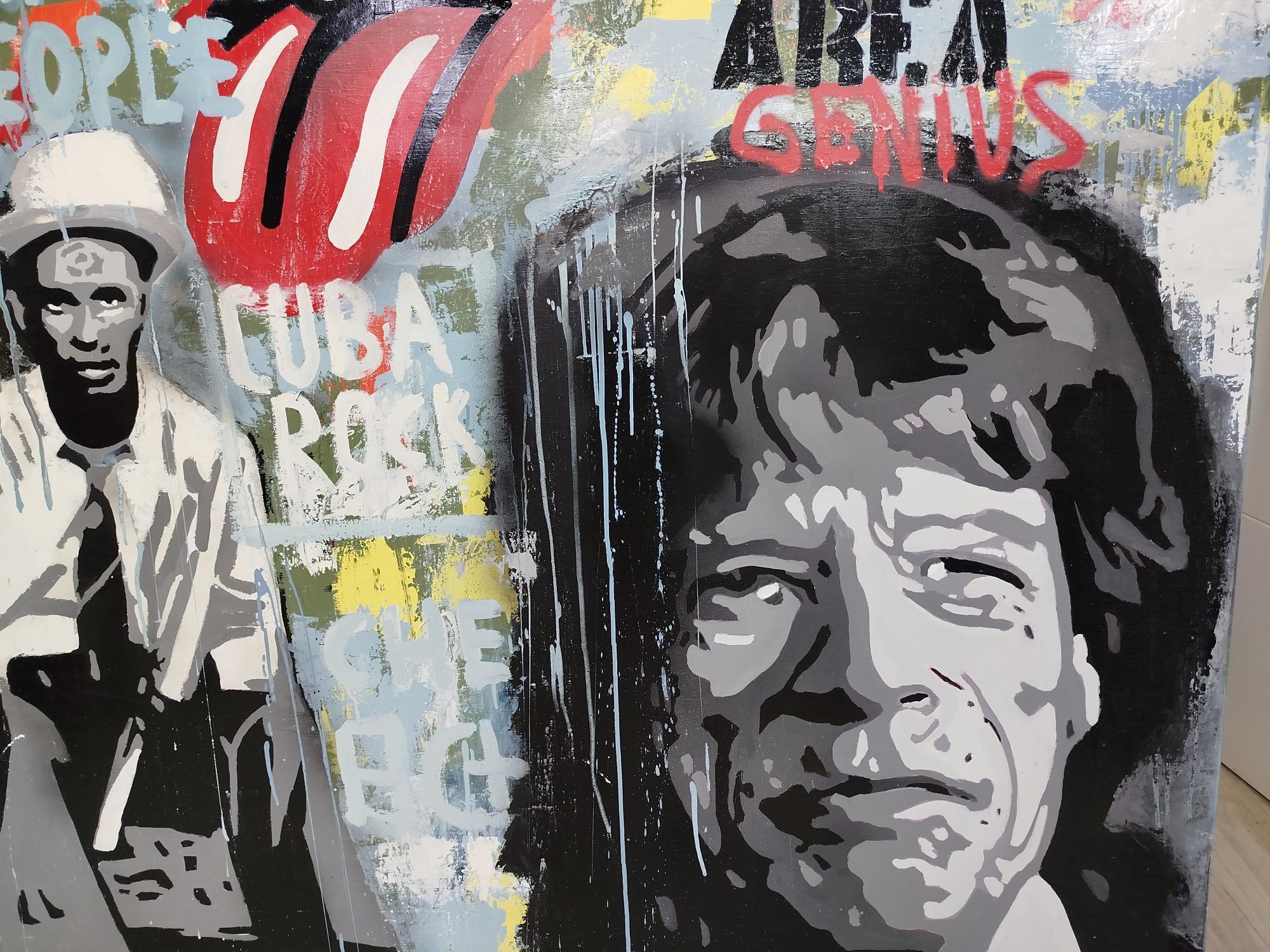 Pajares  Mick Jagger  Kuba Rock  Bigli   Mixed Media- Street Art – Painting von JUAN MANUEL PAJARES