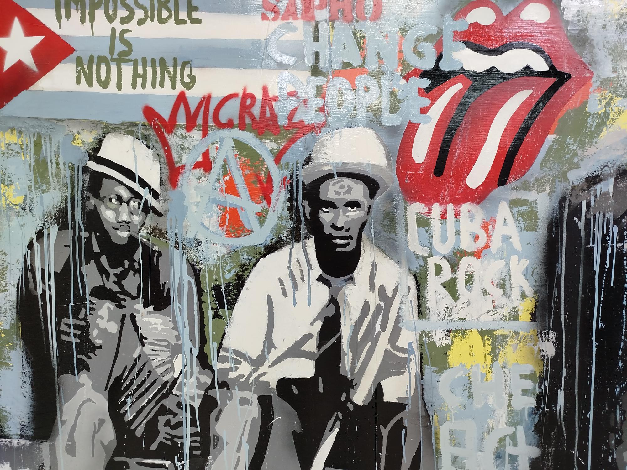 Pajares  Mick Jagger  Kuba Rock  Bigli   Mixed Media- Street Art (Streetart), Painting, von JUAN MANUEL PAJARES