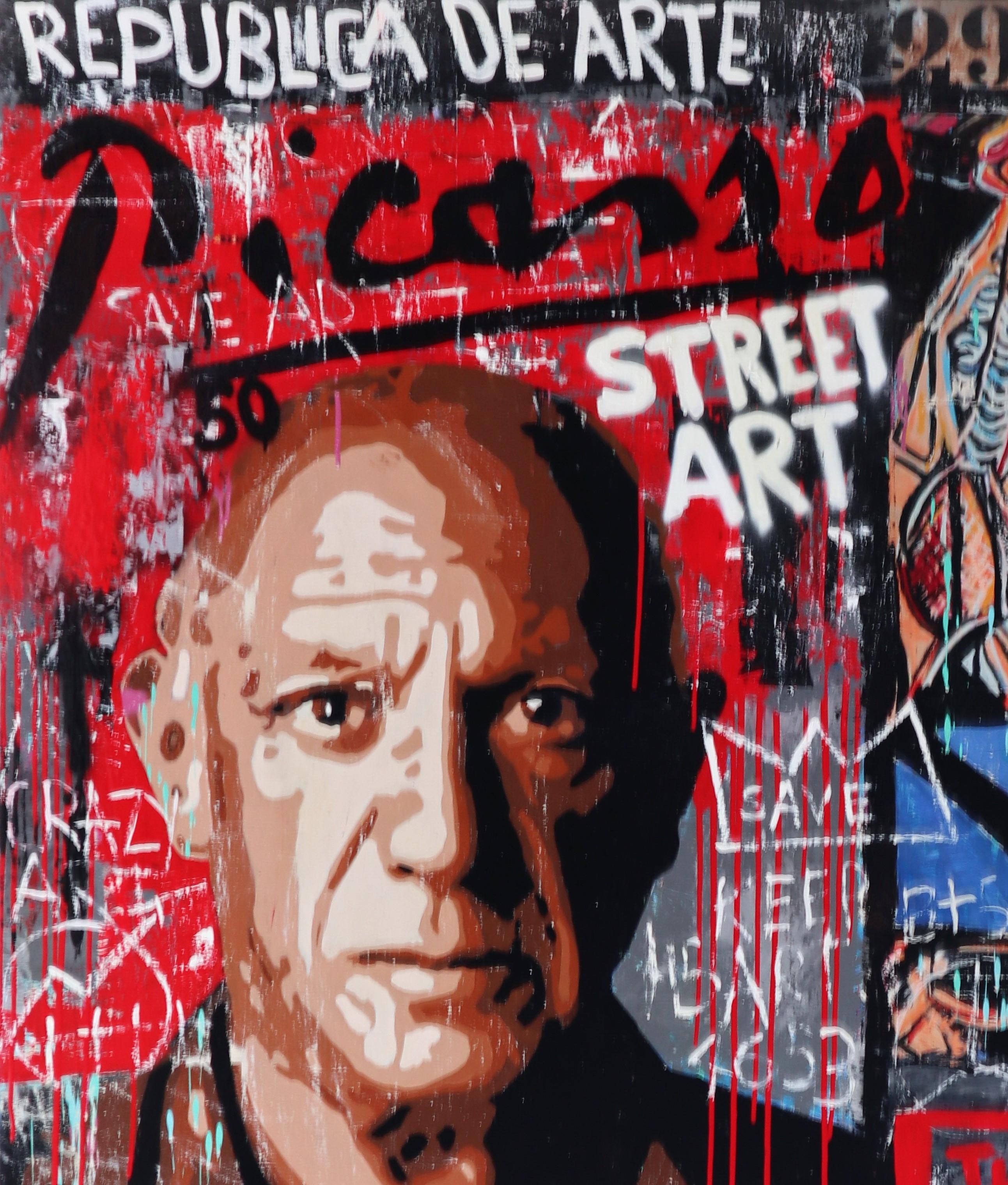 Pajares  Carré Picasso   Techniques mixtes originales d'art de la rue  peinture - Painting de JUAN MANUEL PAJARES
