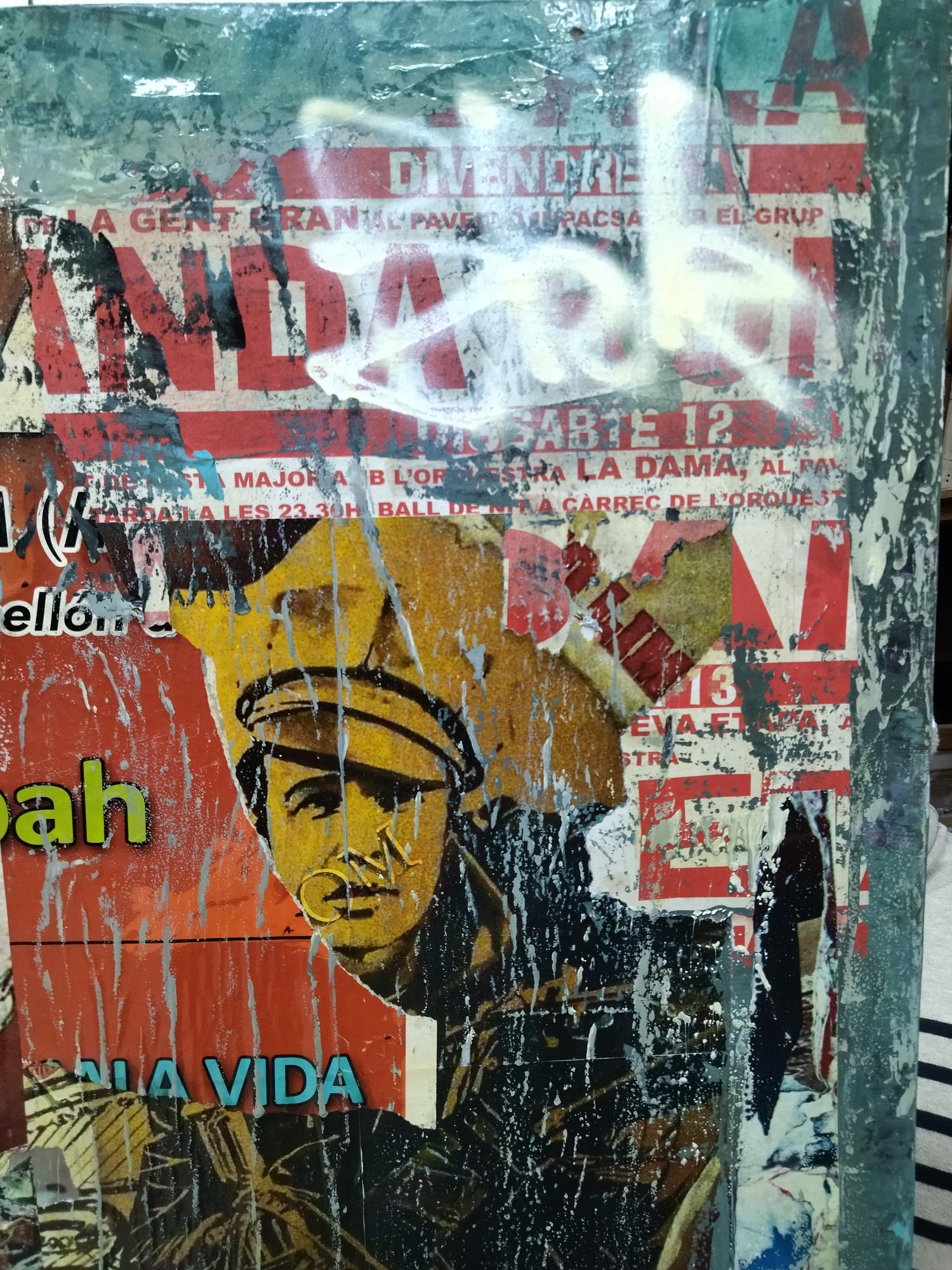 NON TITLE. Original street art painting
PAJARES
Done in mixed media on canvas and collage.
PAJARES, Juan Manuel (Lleida 1957 )
Pajares was introduced to the impact of large-scale canvas painting using acrylics, collages and paints. Driven by