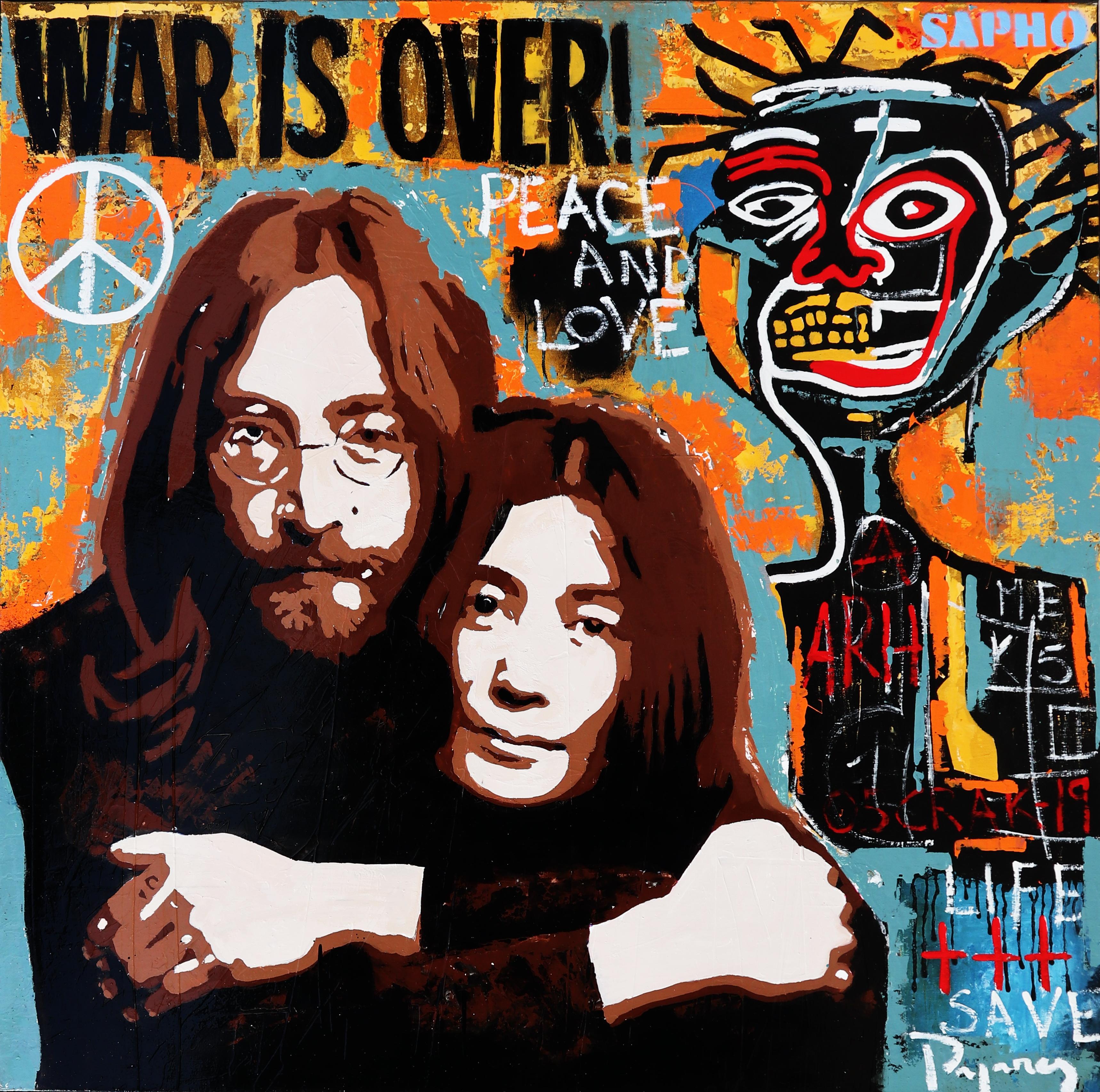 JUAN MANUEL PAJARES Figurative Painting - War is over original street art mixed media canvas painting