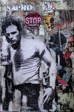 Pajares Cinema Marlon Brando  Vertical Original street art Mixed Media- 