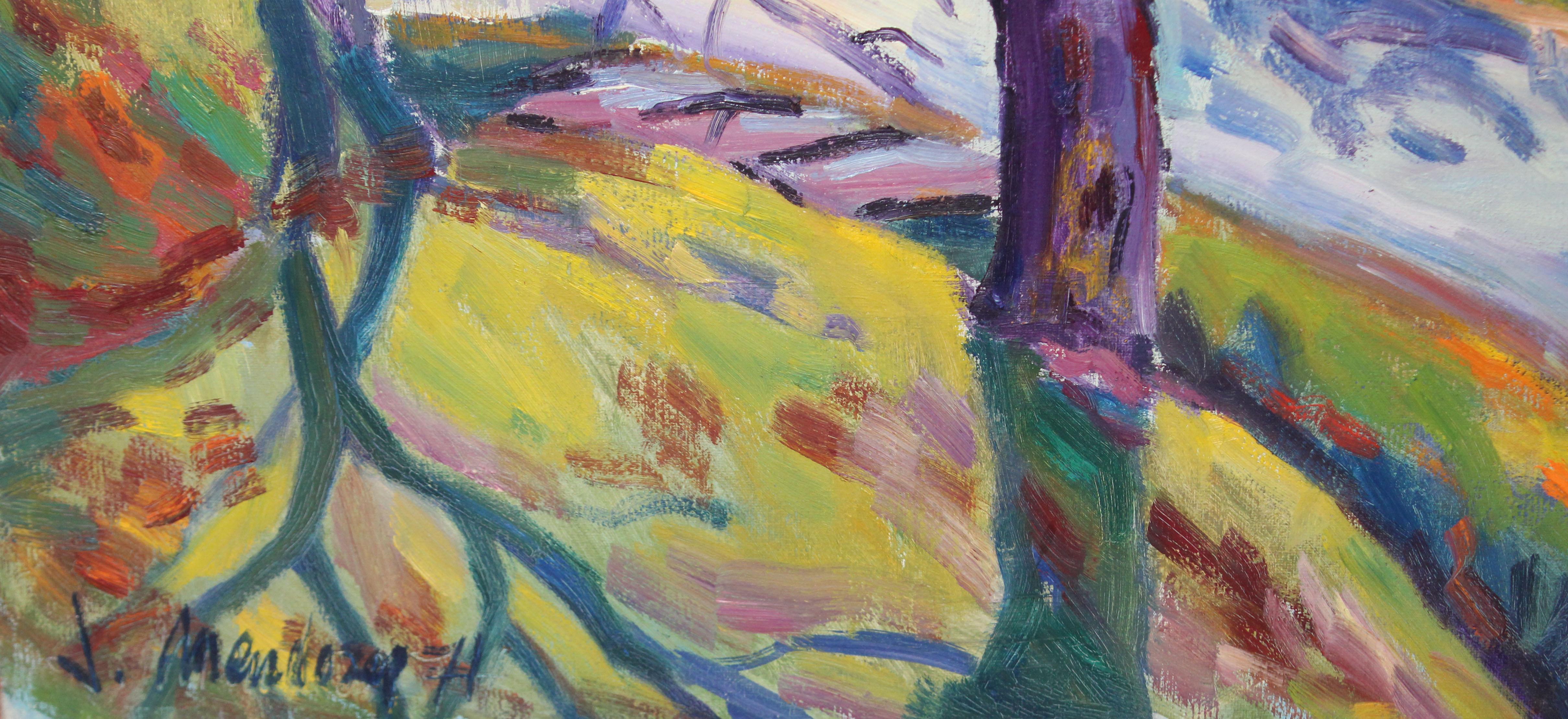 Óleo sobre tela - Paisaje fauvista - 1971 - Landscape Painting Gris de Juan Mendoza Marruedo