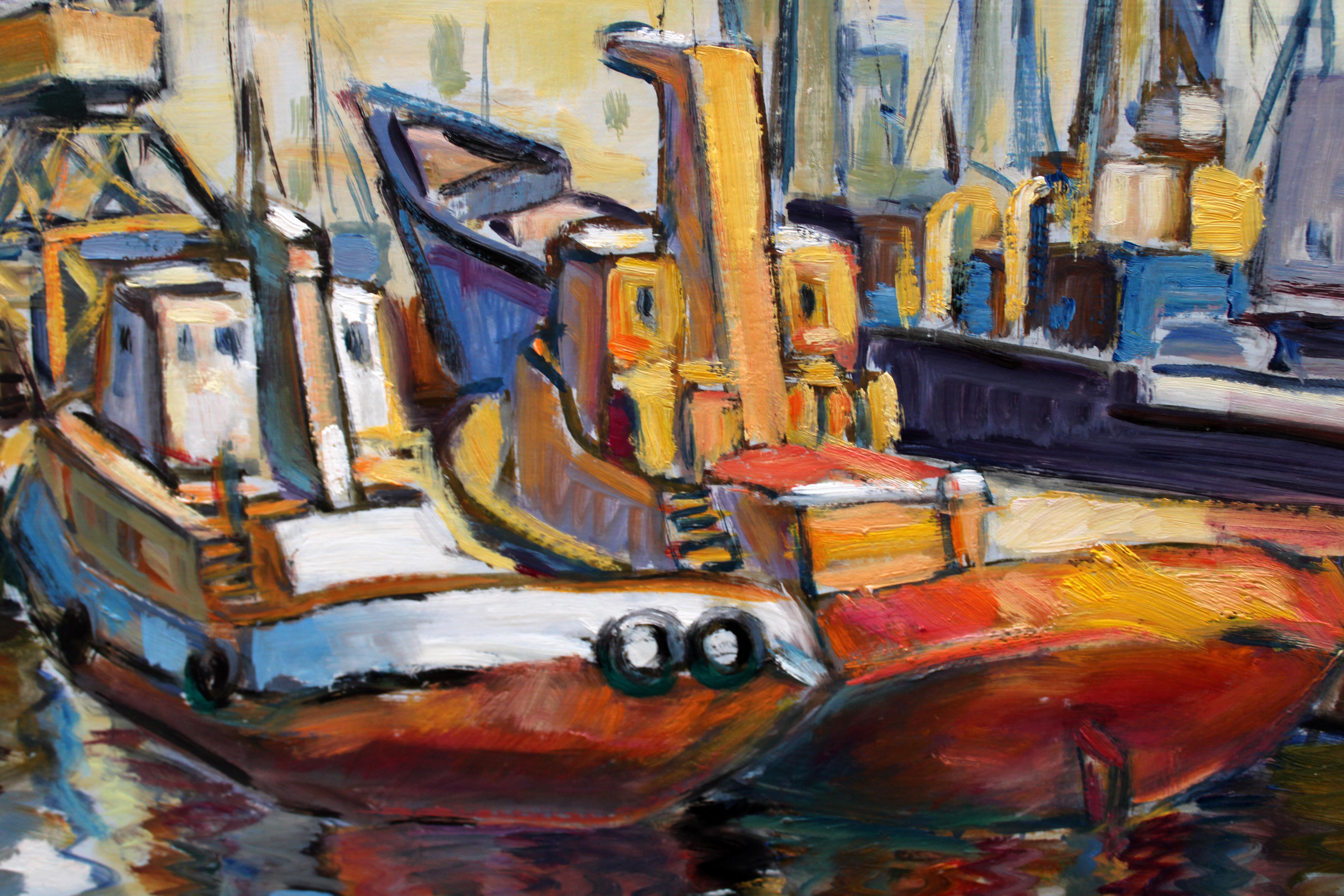 Vista de un puerto - 1990 - Óleo sobre cartulina in vendita 2