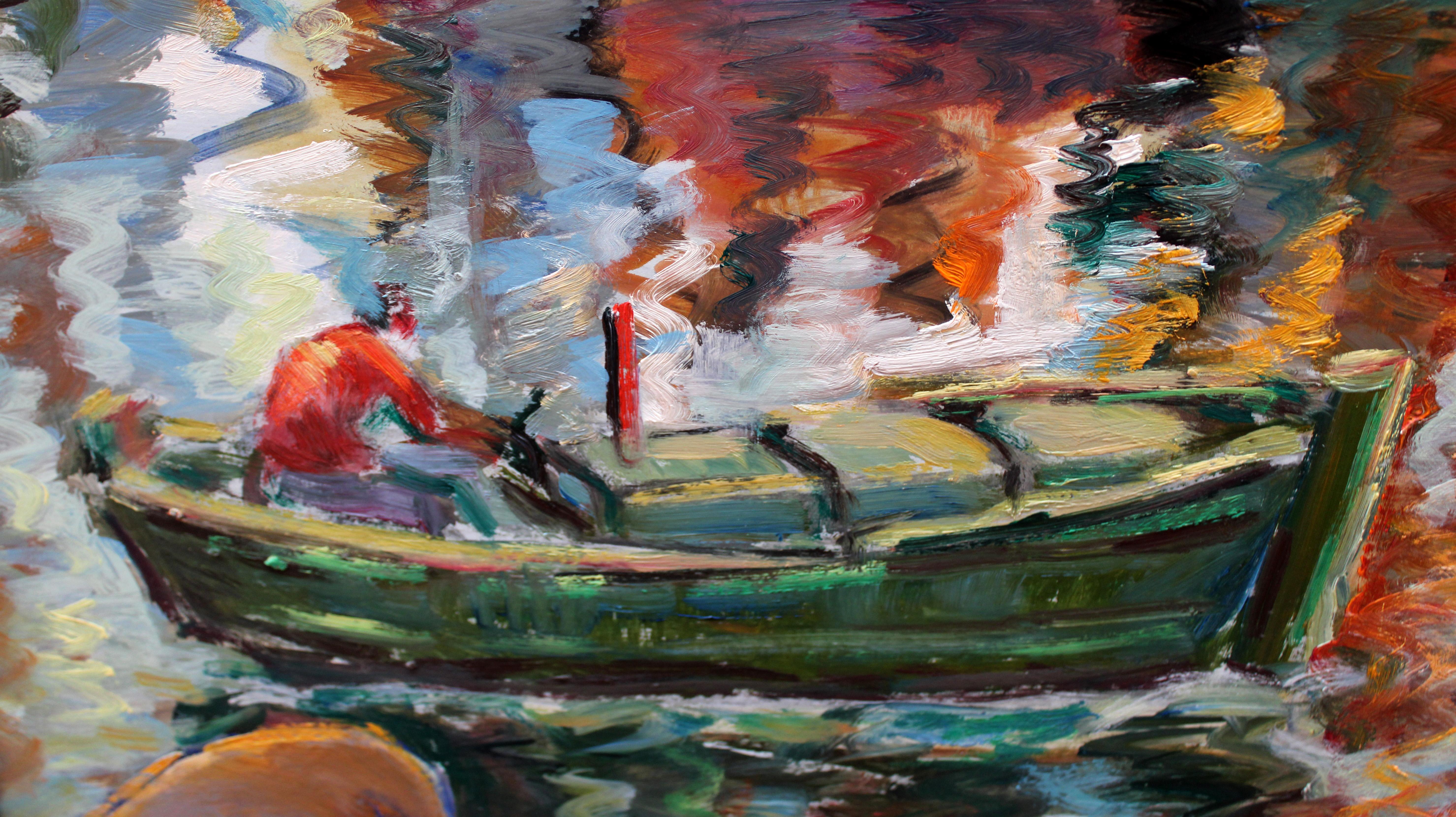 Vista de un puerto - 1990 - Óleo sobre cartulina in vendita 3