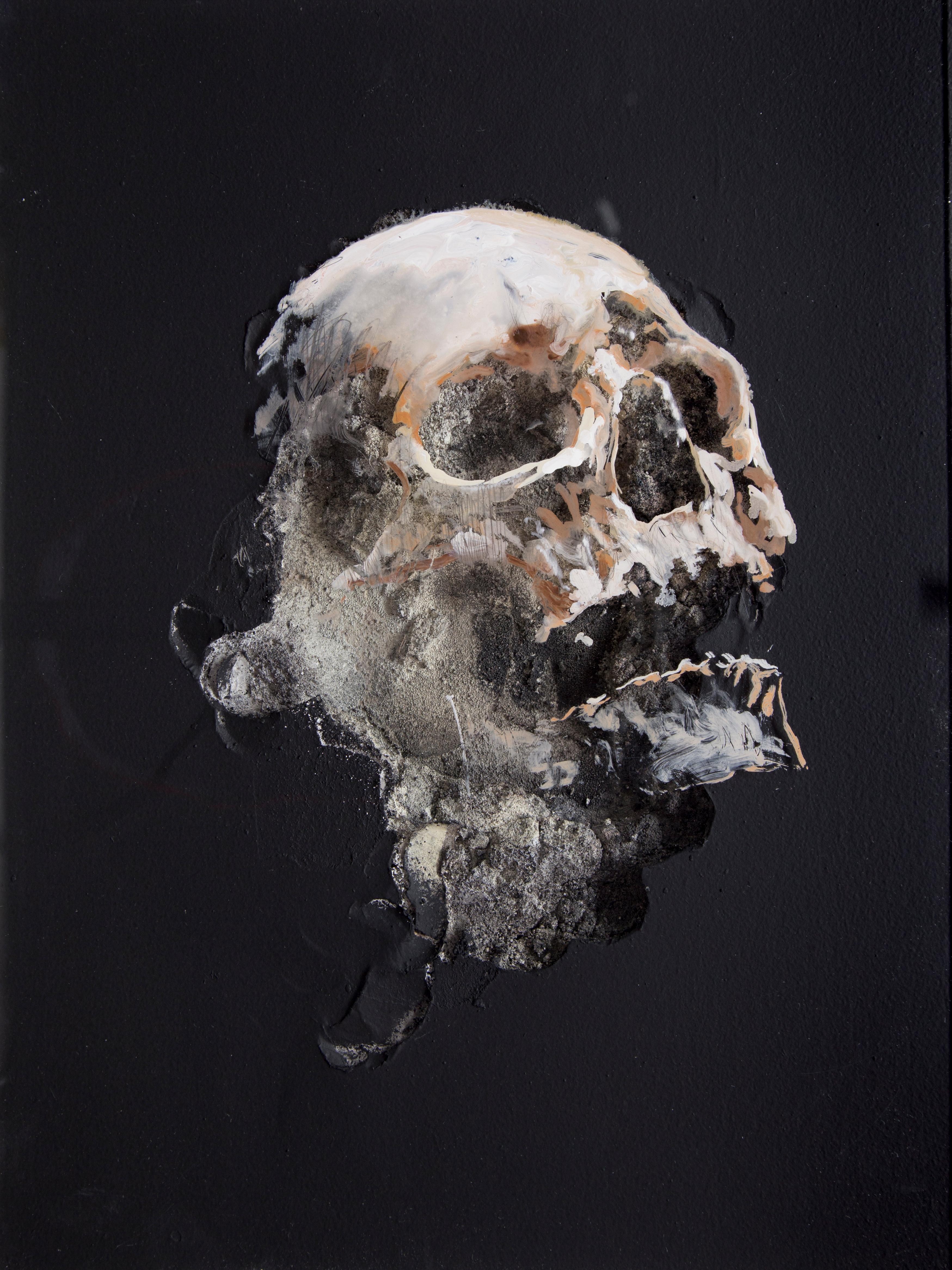 3D Painting of Skull: 'Wound in Black III' - Mixed Media Art by Juan Miguel Palacios