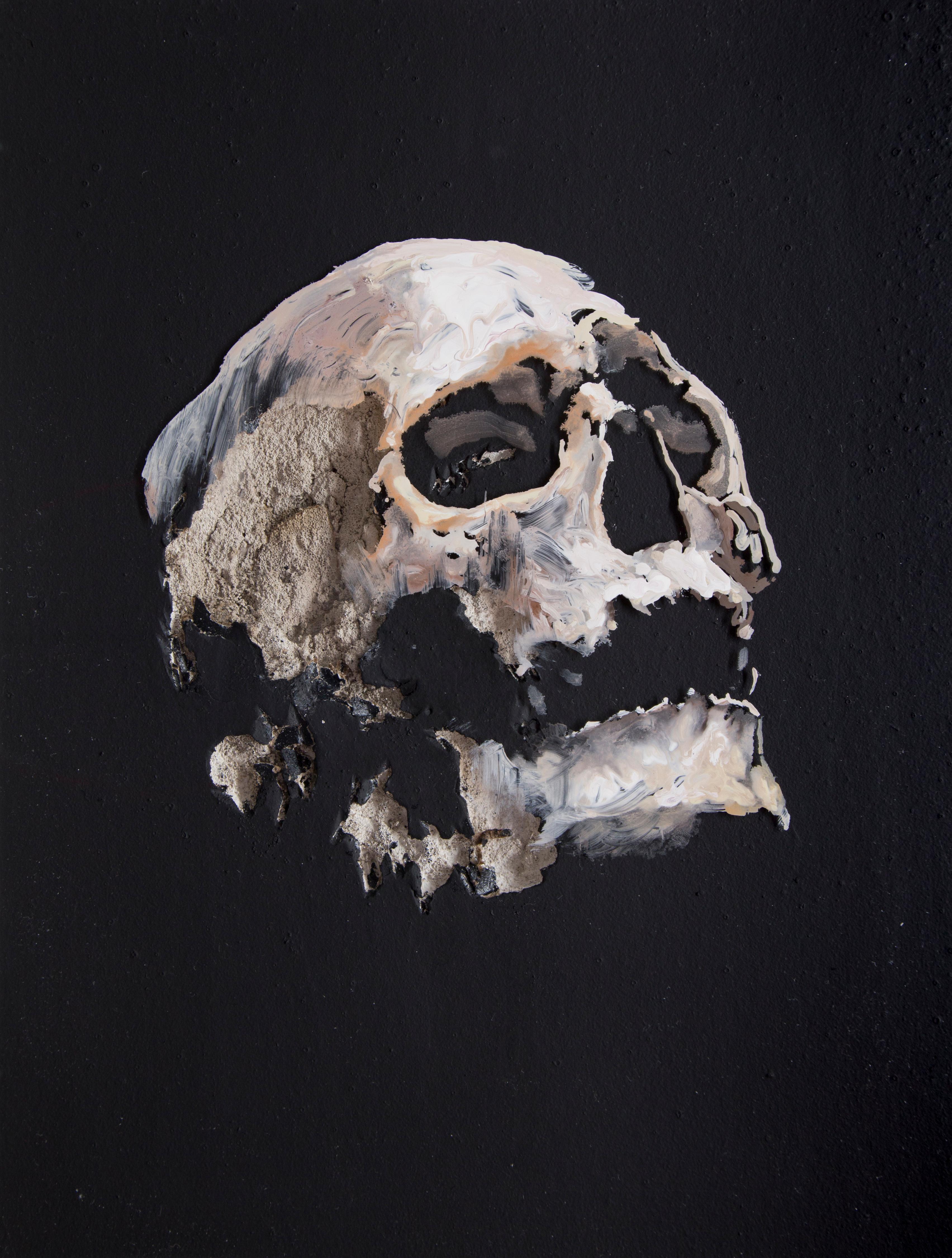 3D Painting of Skull: 'Wound in Black IV' - Mixed Media Art by Juan Miguel Palacios