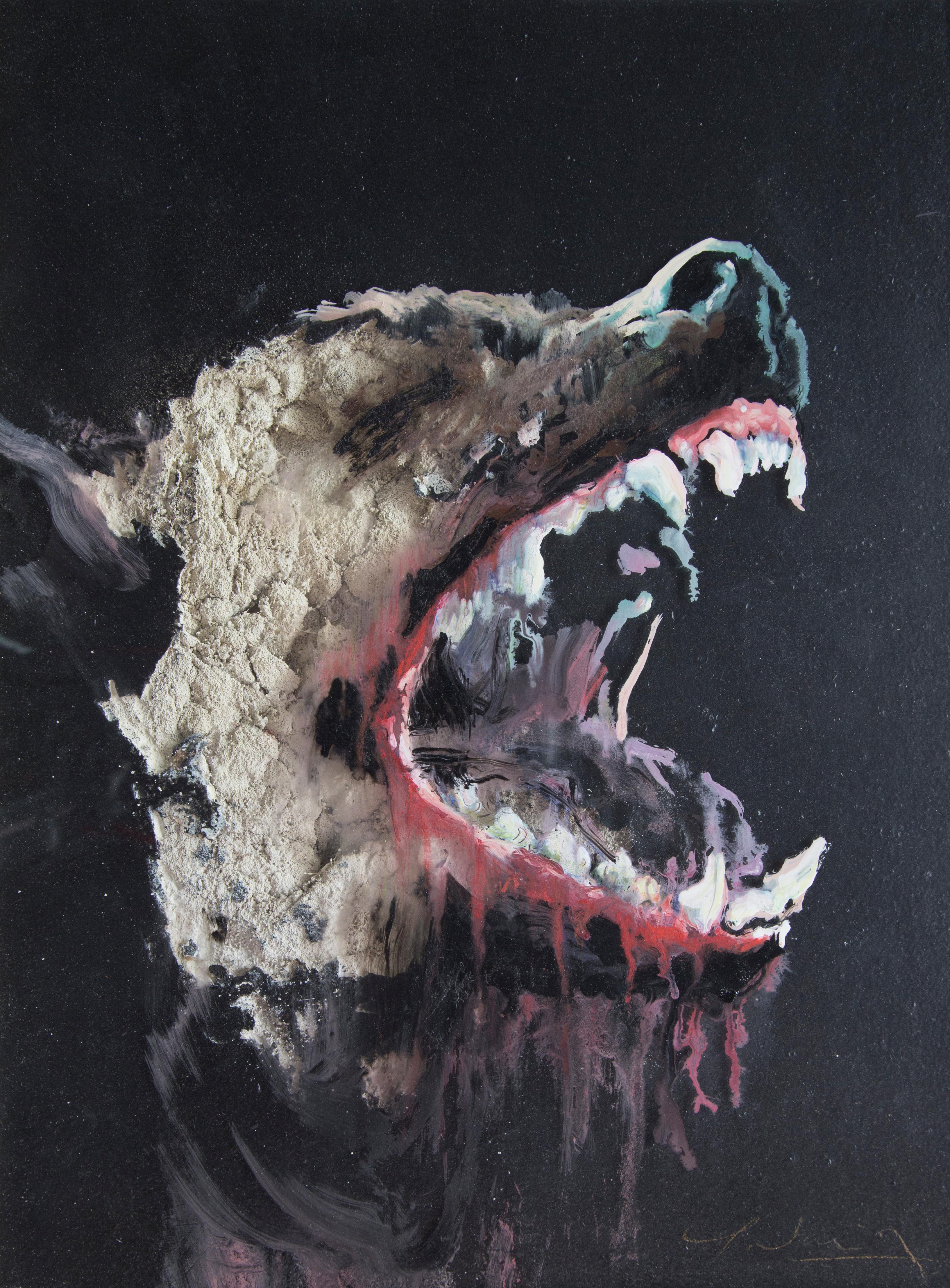 Pintura 3D del Lobo: 'El Cazador XXXIX - Mixed Media Art de Juan Miguel Palacios