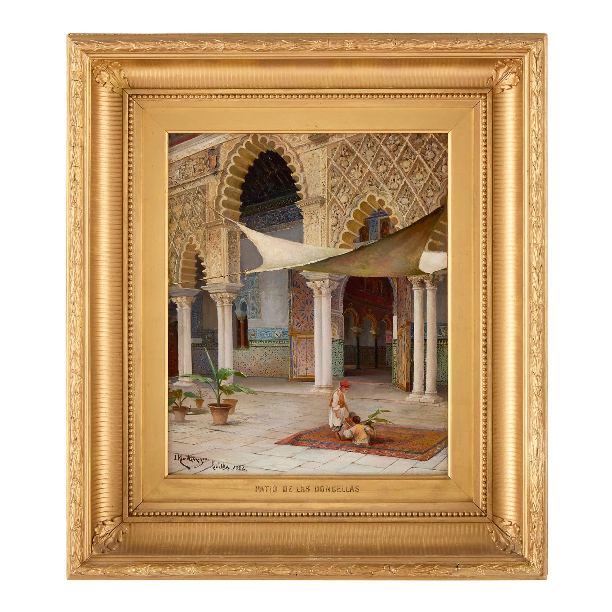 Coppia di antichi dipinti ad olio orientalisti spagnoli di Montenegro - Painting di Juan Montenegro