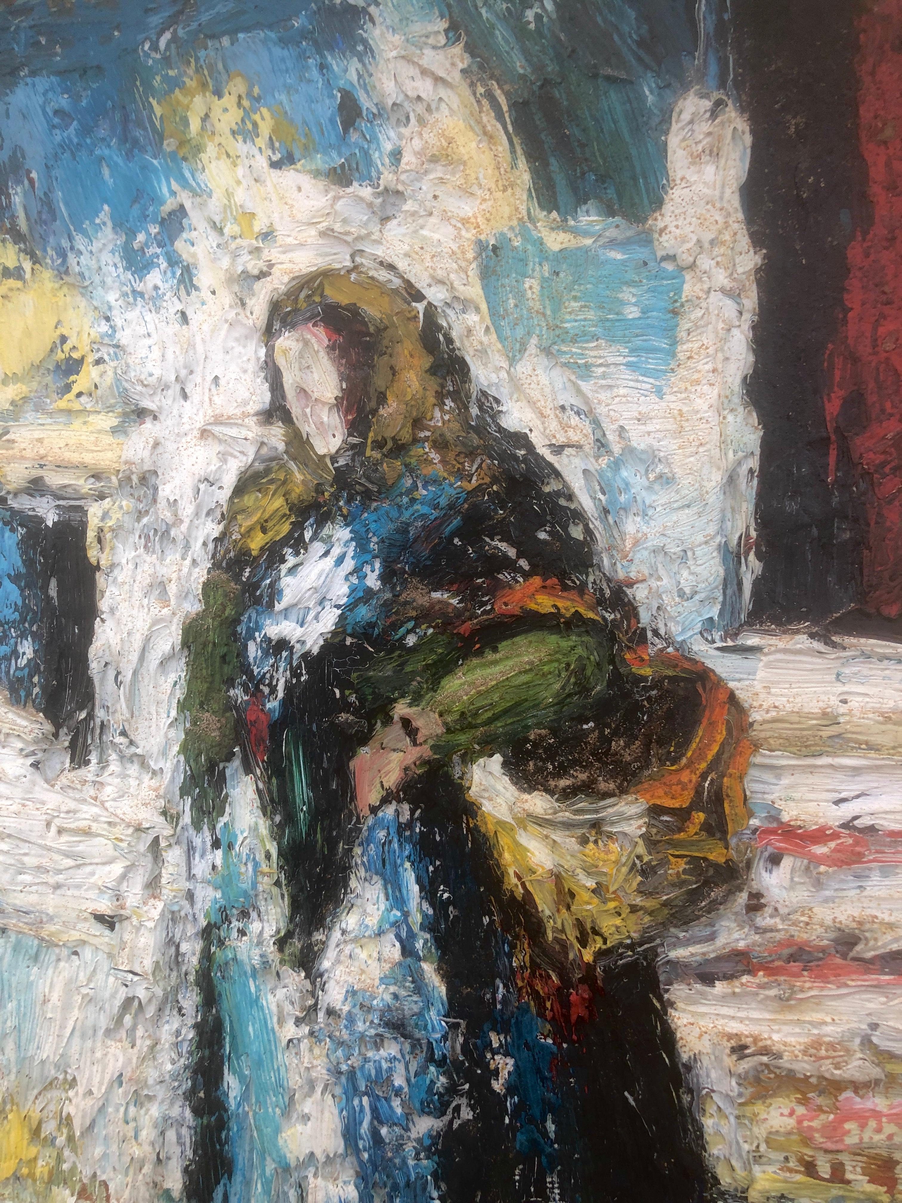 Peasant woman of Ibiza Spain oil on board painting For Sale 3