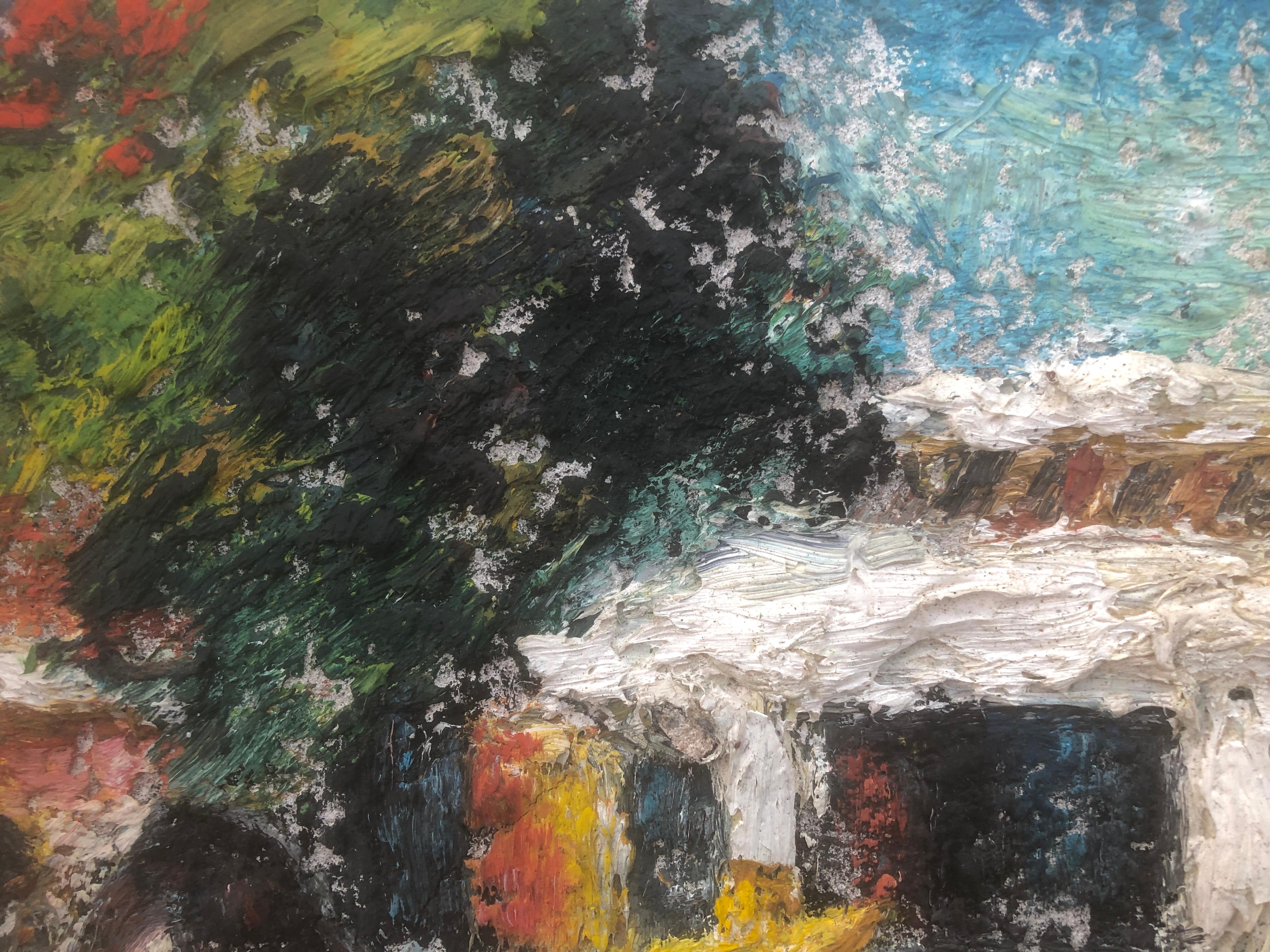 Peasants of Ibiza, Espagne, peinture à l'huile sur carton - Post-impressionnisme Painting par Juan Orvay