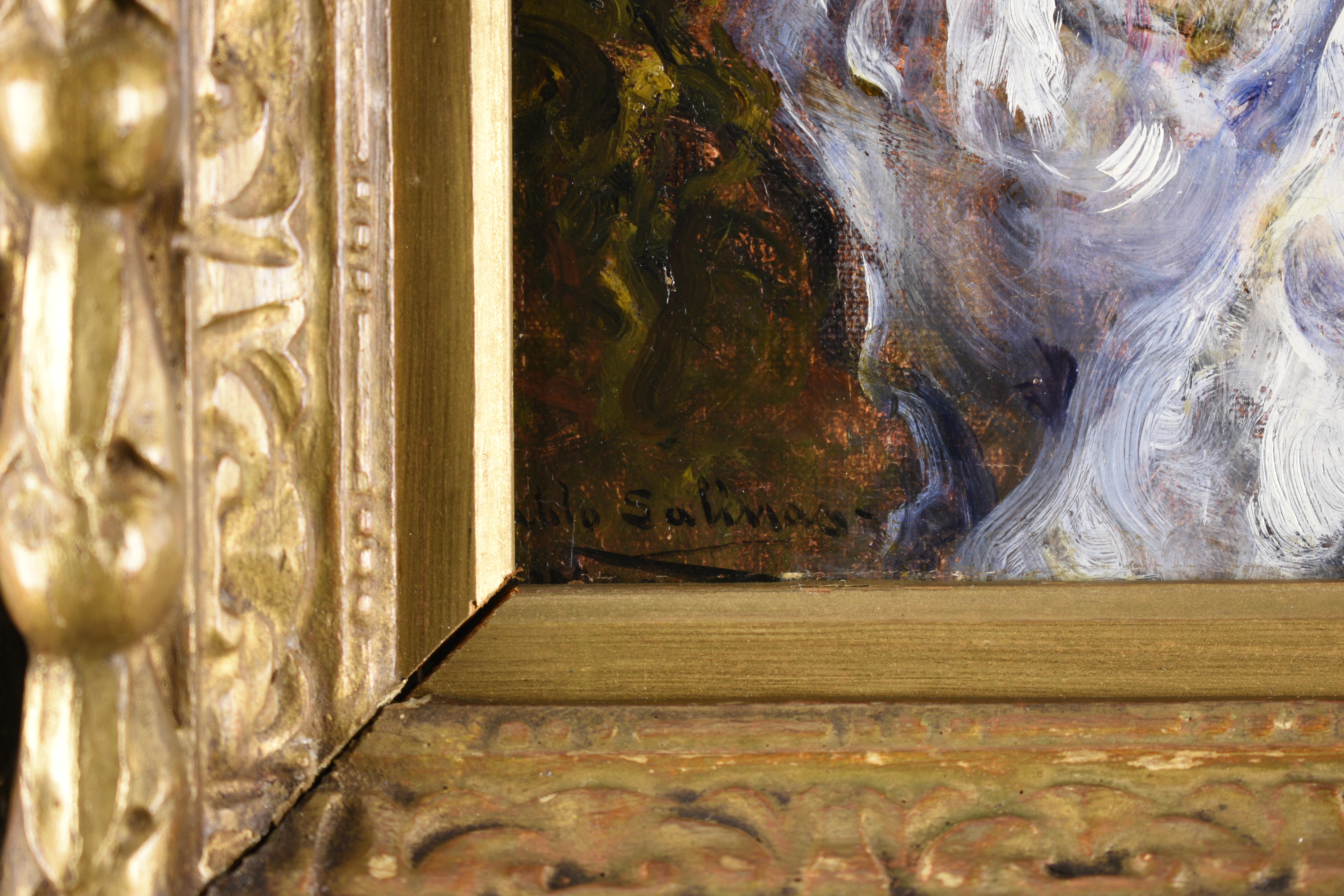 Scena di Galant con un uomo che suona il pianoforte - Painting di Juan Pablo Salinas Teruel