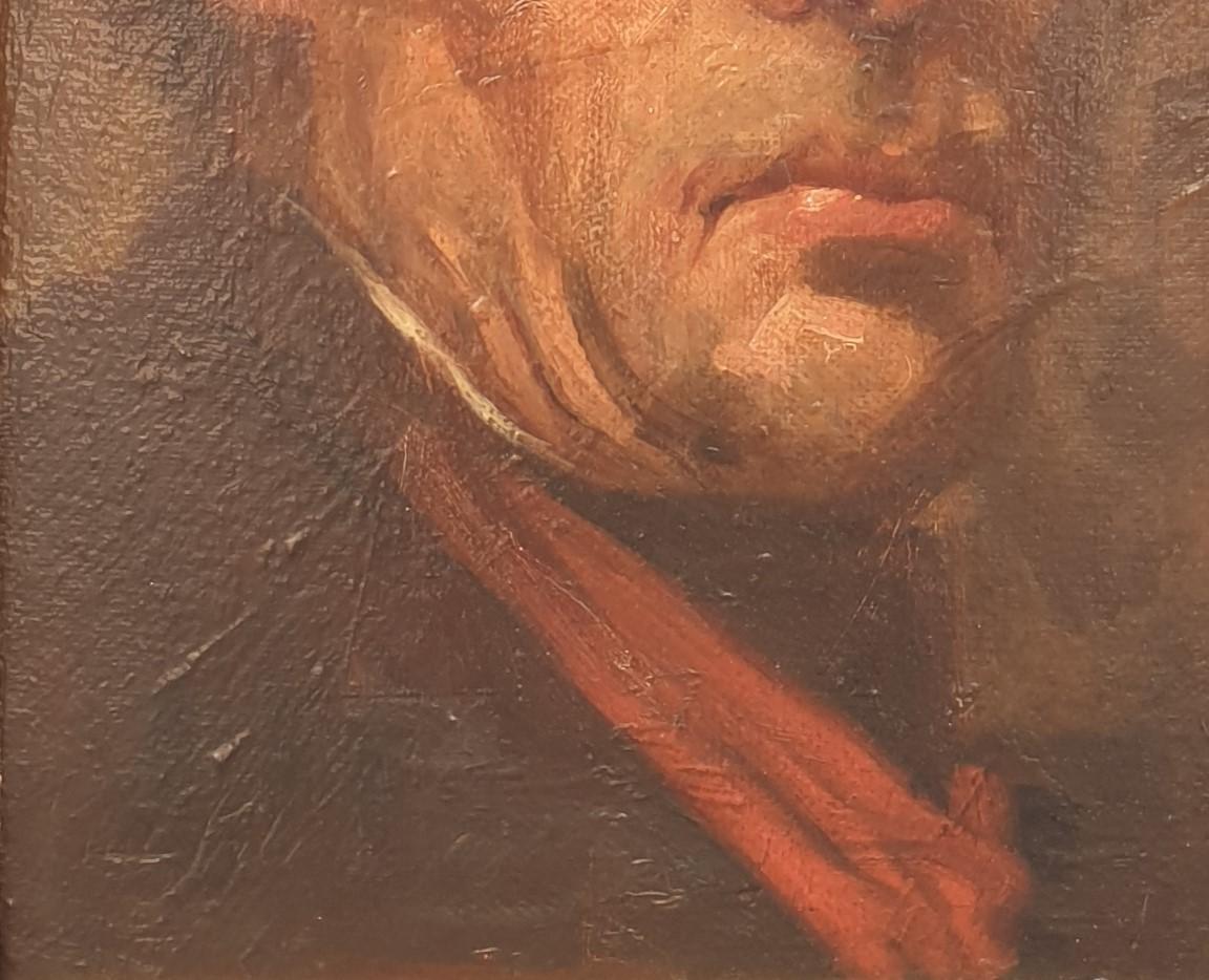 Spanische Malerei Porträt Mann Trace Signatur Akademisches 19. Jahrhundert Öl auf Leinwand (Braun), Portrait Painting, von Juan Pablo Salinas Teruel