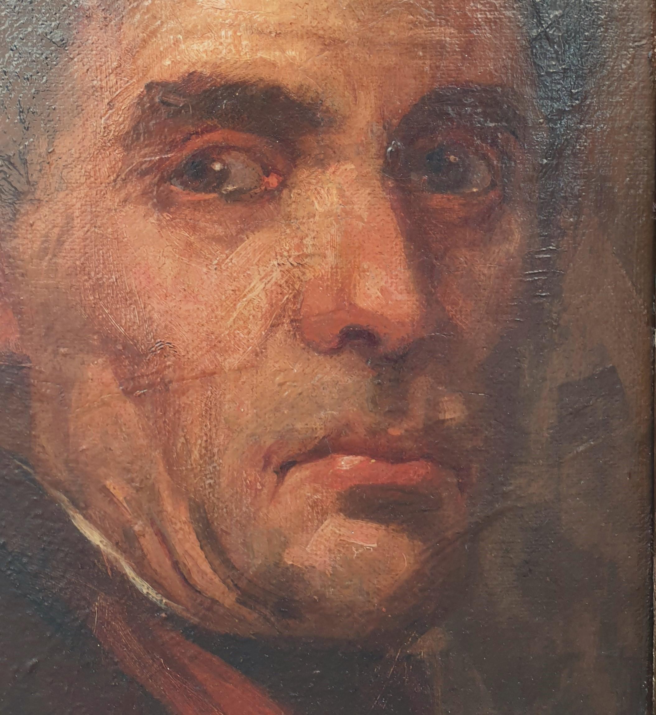 Spanische Malerei Porträt Mann Trace Signatur Akademisches 19. Jahrhundert Öl auf Leinwand im Angebot 1