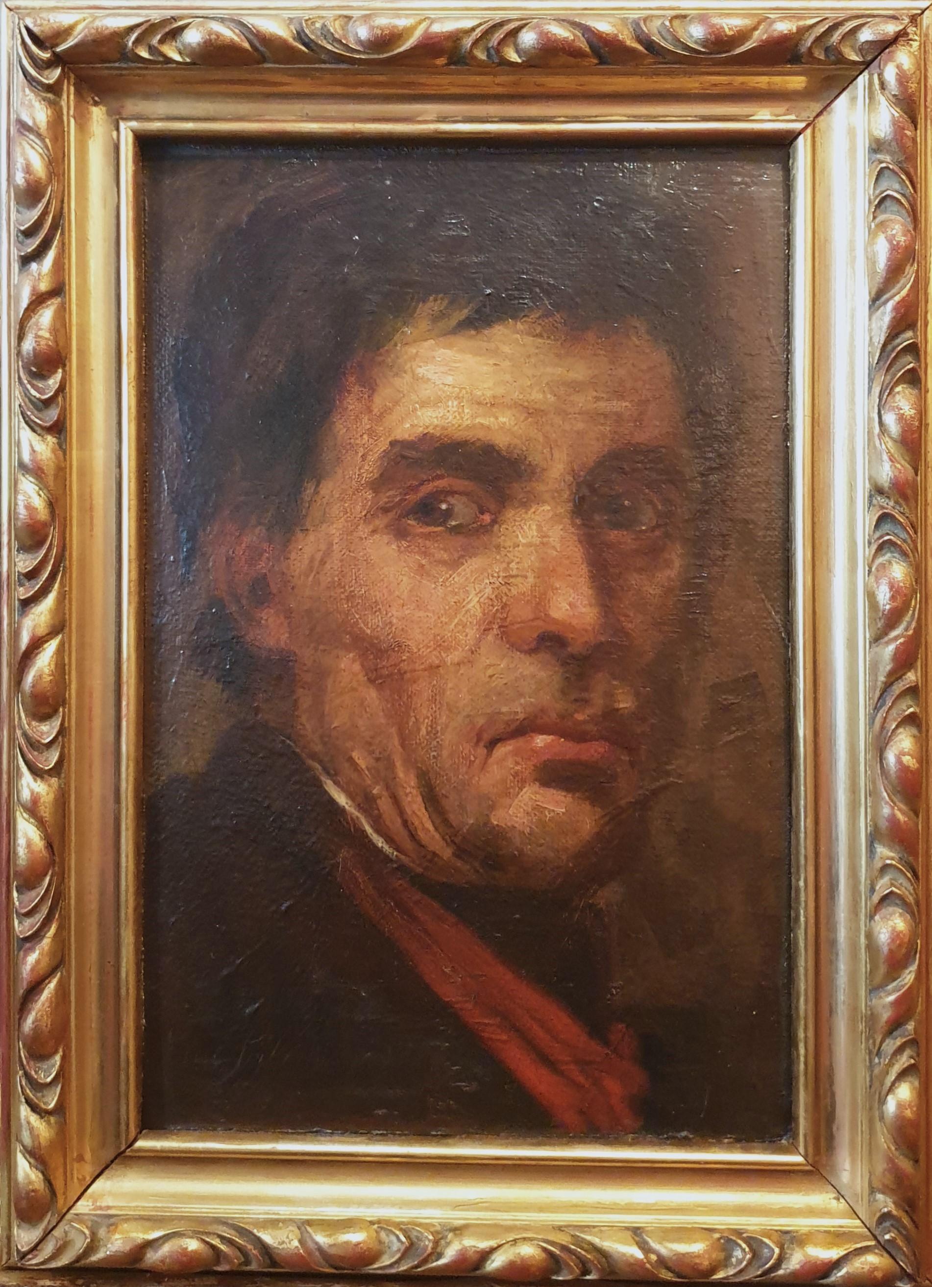 Juan Pablo Salinas Teruel Portrait Painting – Spanische Malerei Porträt Mann Trace Signatur Akademisches 19. Jahrhundert Öl auf Leinwand