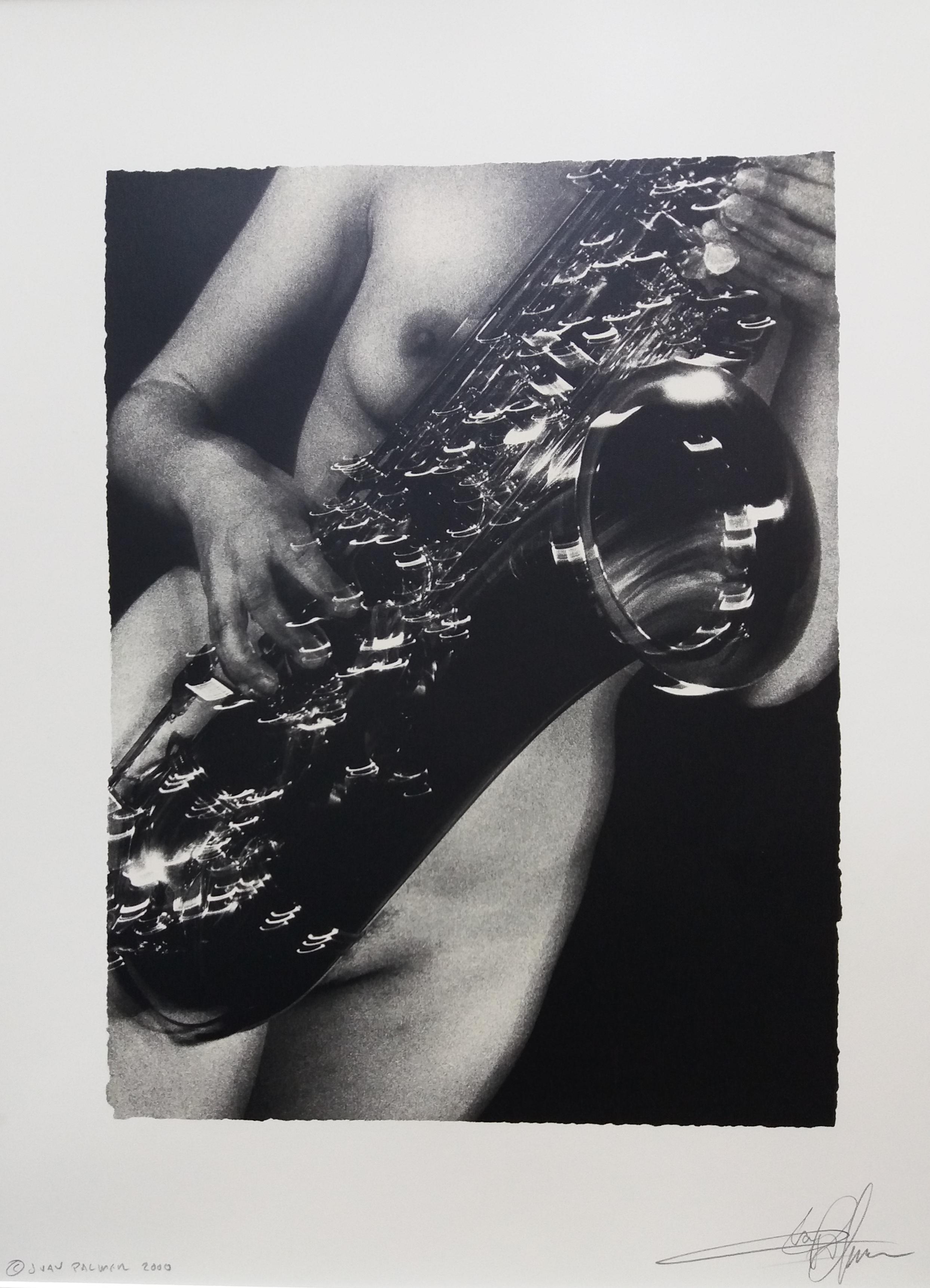 J PALMER  Naked Sax Artistic Photography - Black Black and White Photograph by JUAN PALMER