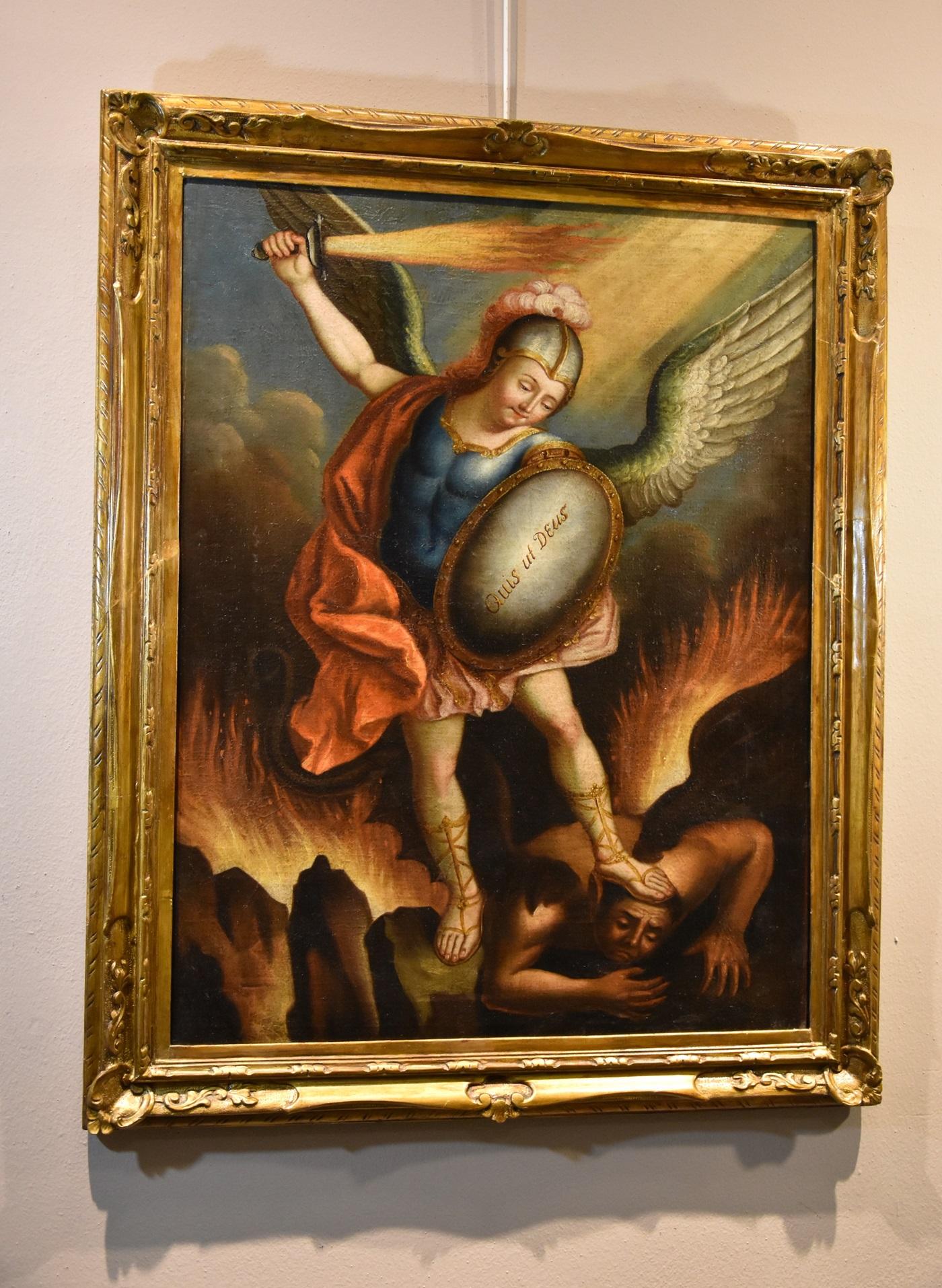 San Michele Arcangelo López Dipinto del XVIII secolo Olio su tela Spanish School in vendita 12