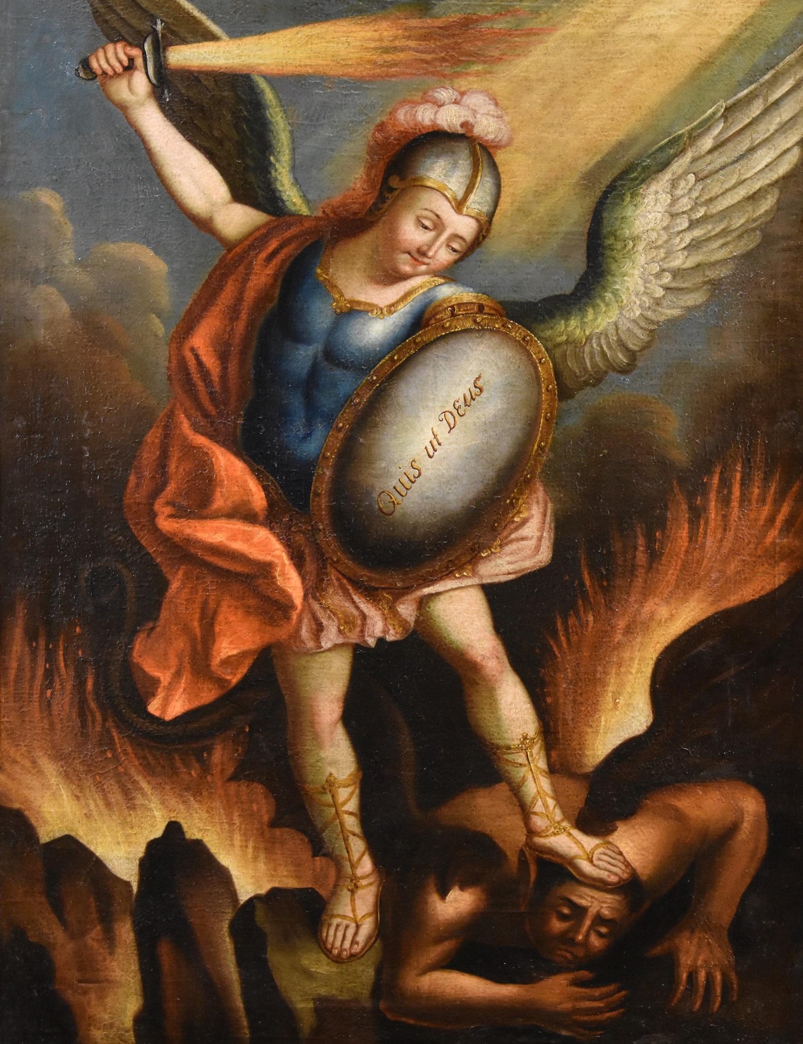 San Michele Arcangelo López Dipinto del XVIII secolo Olio su tela Spanish School - Painting Antichi maestri di Juan Pedro López (venezuela, 1724 - 1787)