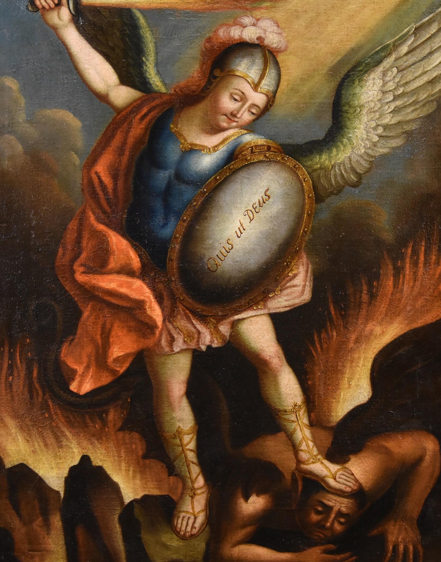 San Michele Arcangelo López Dipinto del XVIII secolo Olio su tela Spanish School in vendita 1