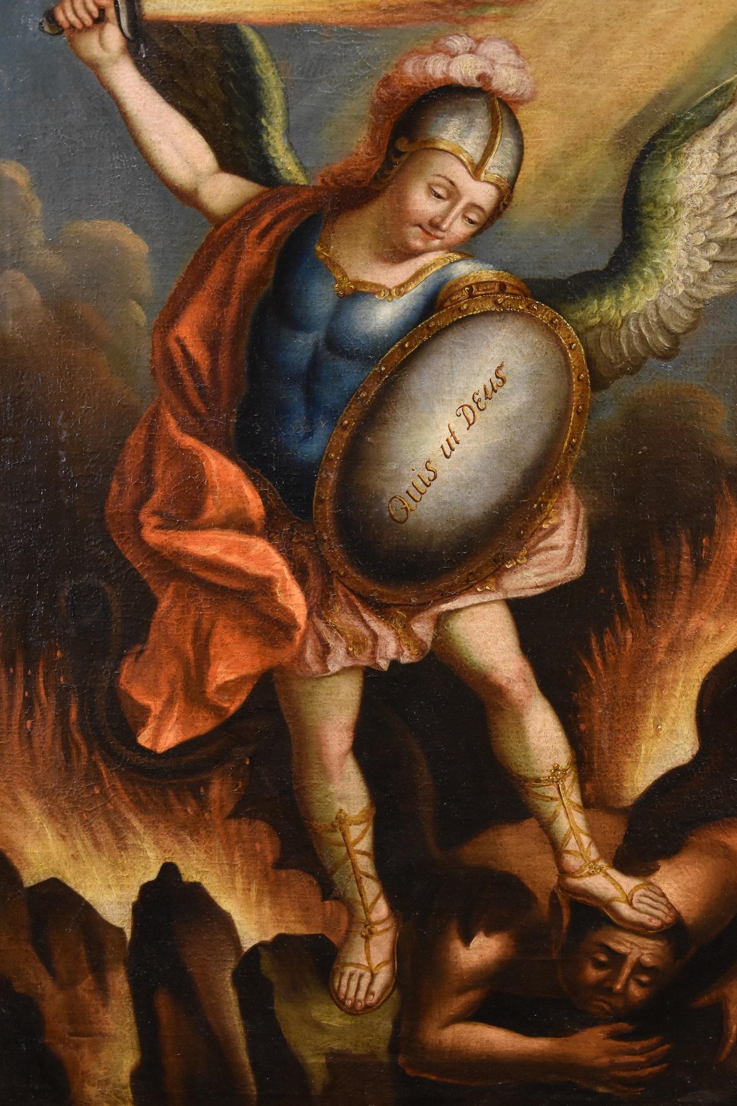 San Michele Arcangelo López Dipinto del XVIII secolo Olio su tela Spanish School in vendita 6