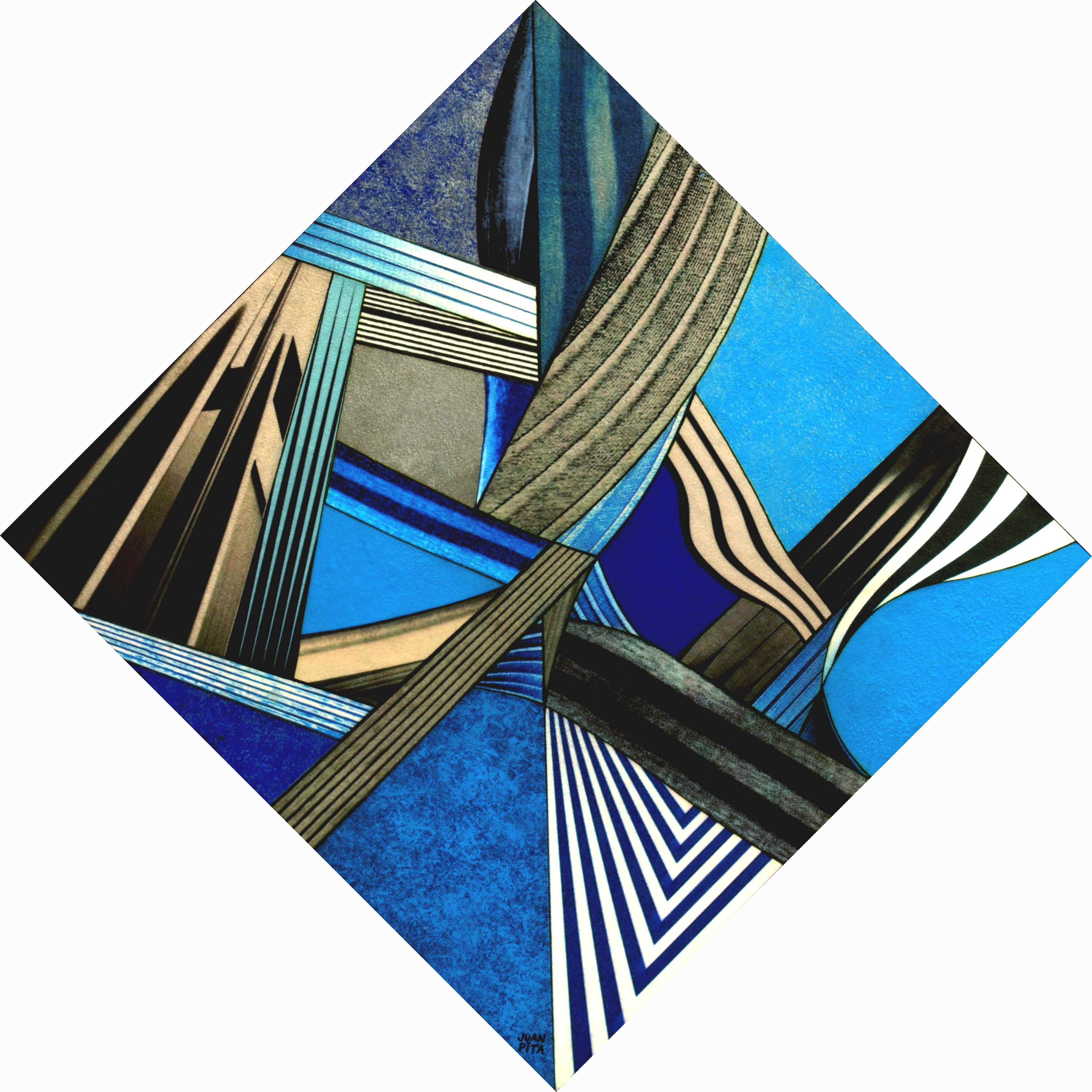 11 Cybergraph (M7). Farbenfrohes abstraktes geometrisches Gemälde. – Mixed Media Art von Juan Pita