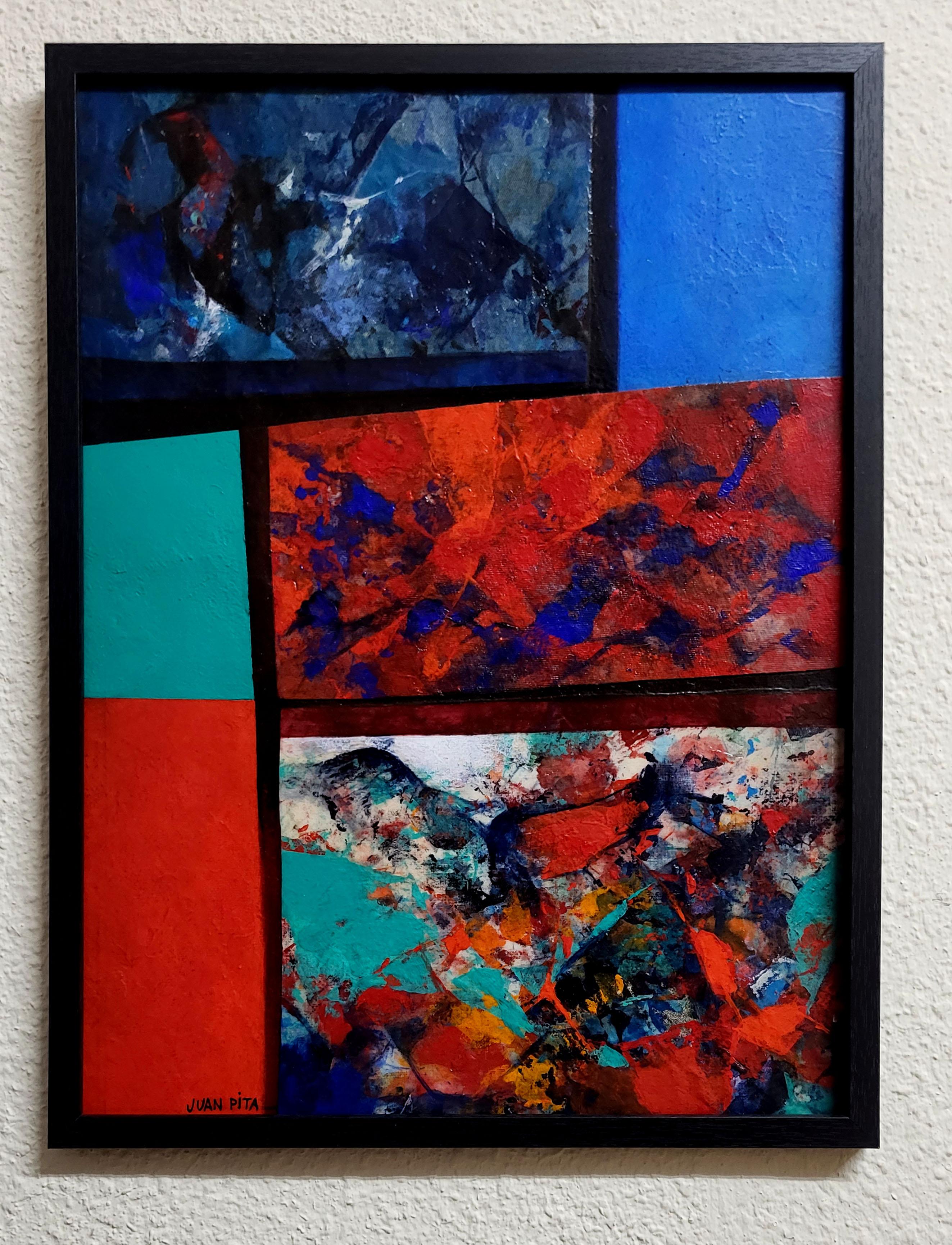 12 Cybercollage (M1). Farbenfrohes abstraktes geometrisches Gemälde. (Geometrische Abstraktion), Painting, von Juan Pita