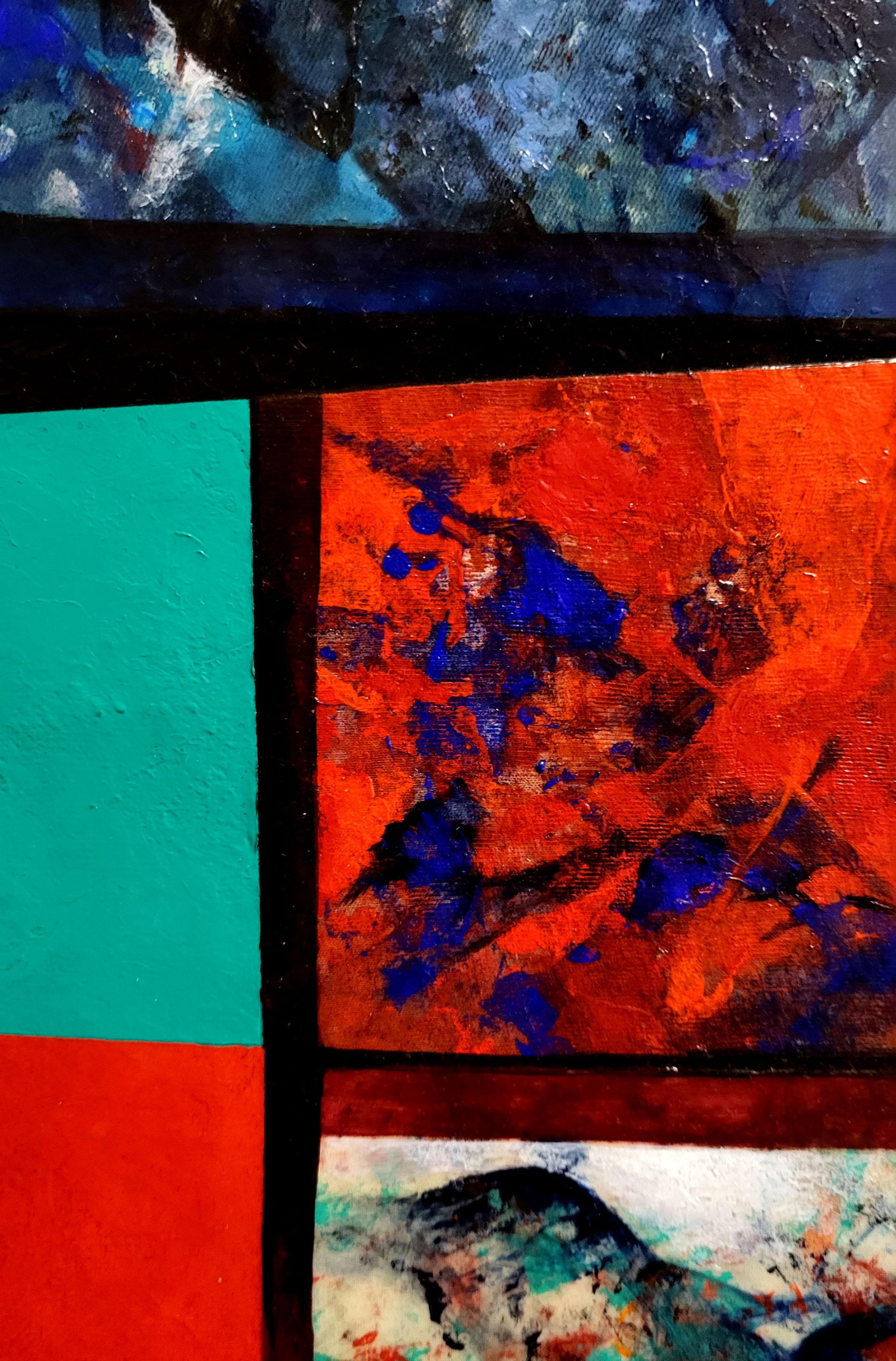 12 Cybercollage (M1). Farbenfrohes abstraktes geometrisches Gemälde. im Angebot 1