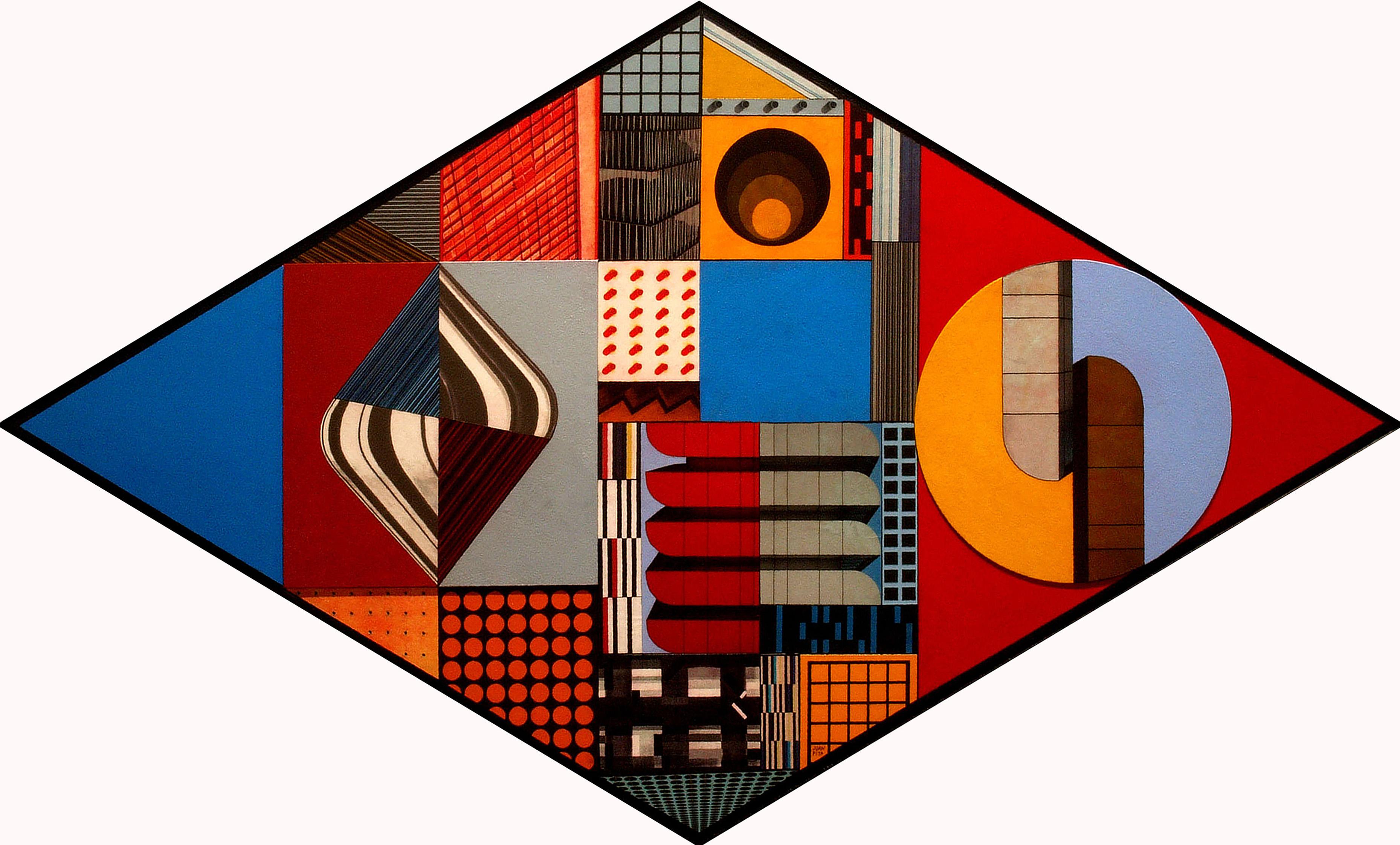 archives du Bauhaus en rombo. Peinture constructiviste abstraite colorée futuriste - Mixed Media Art de Juan Pita