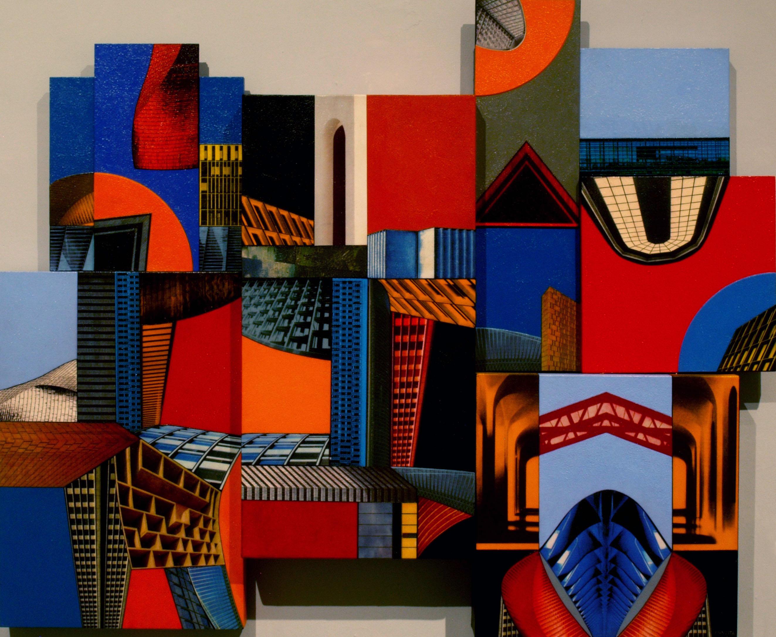 Cyberurban 3D (L3). Futurist colorful abstract constructivist painting